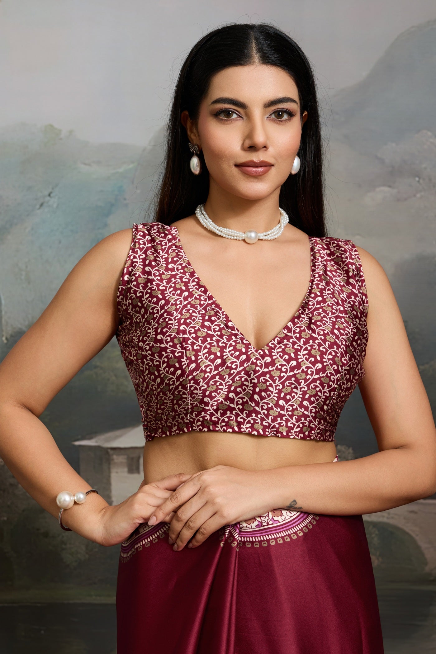 Buy MySilkLove Ruby Purple Modal Ajrakh Printed Silk Saree Online