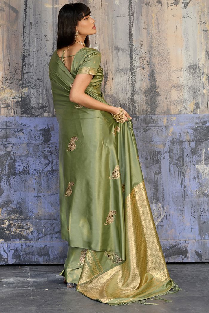 Buy MySilkLove Lime Green Handloom Satin Soft Silk Saree Online