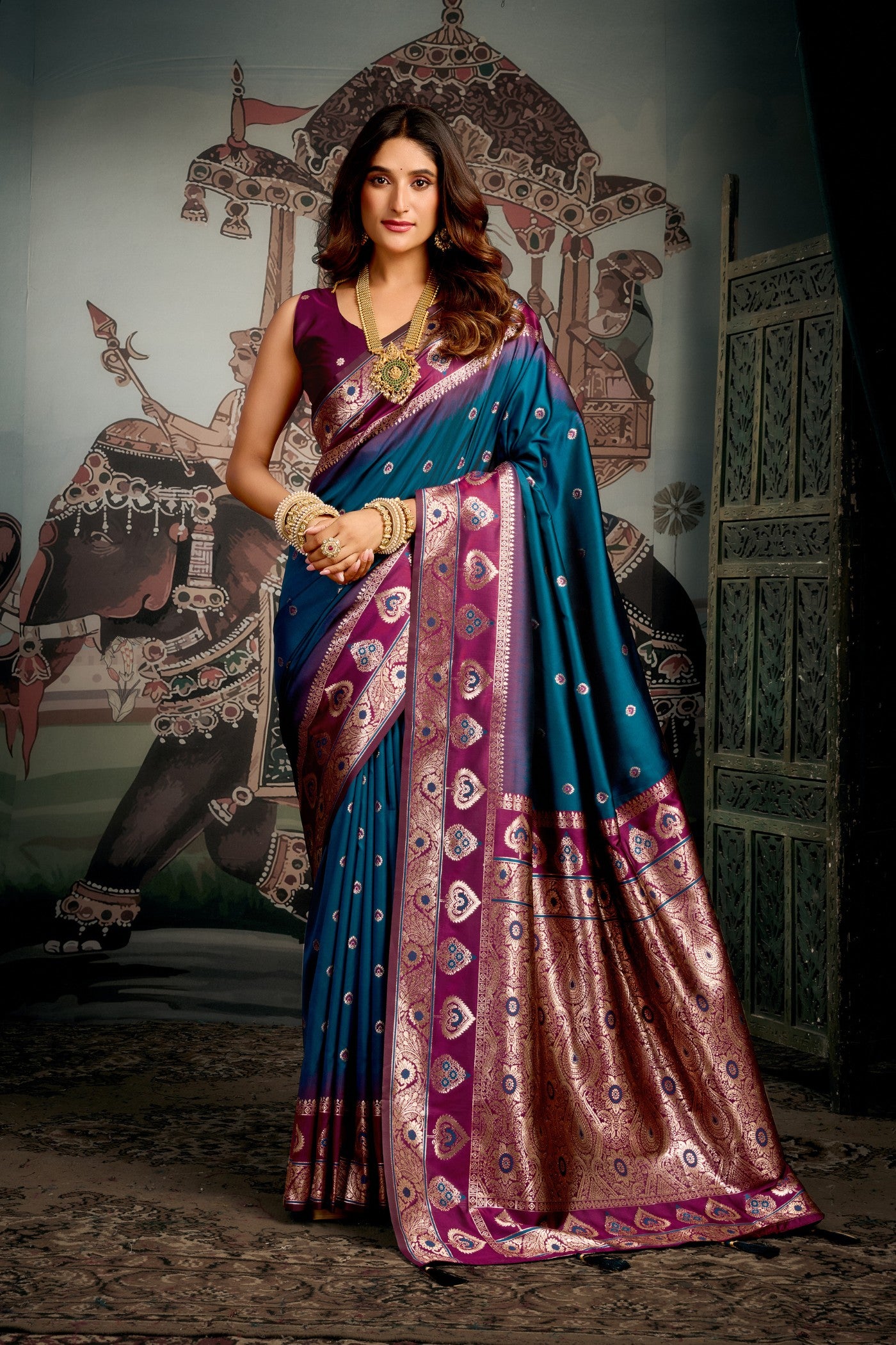 Buy MySilkLove Tufts Blue Banarasi Soft Silk Saree Online