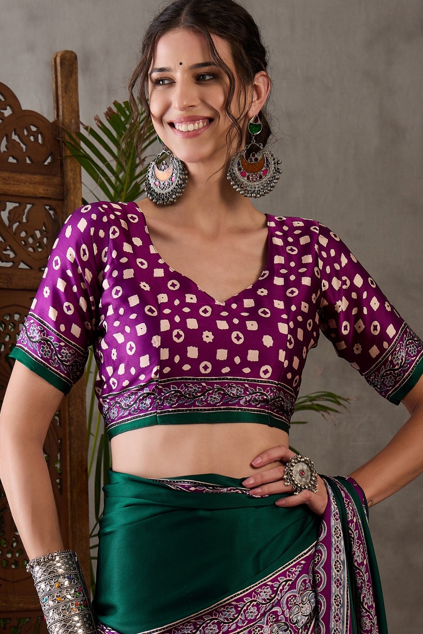 Buy MySilkLove Bottle Green Printed Satin Gaji Silk Saree Online