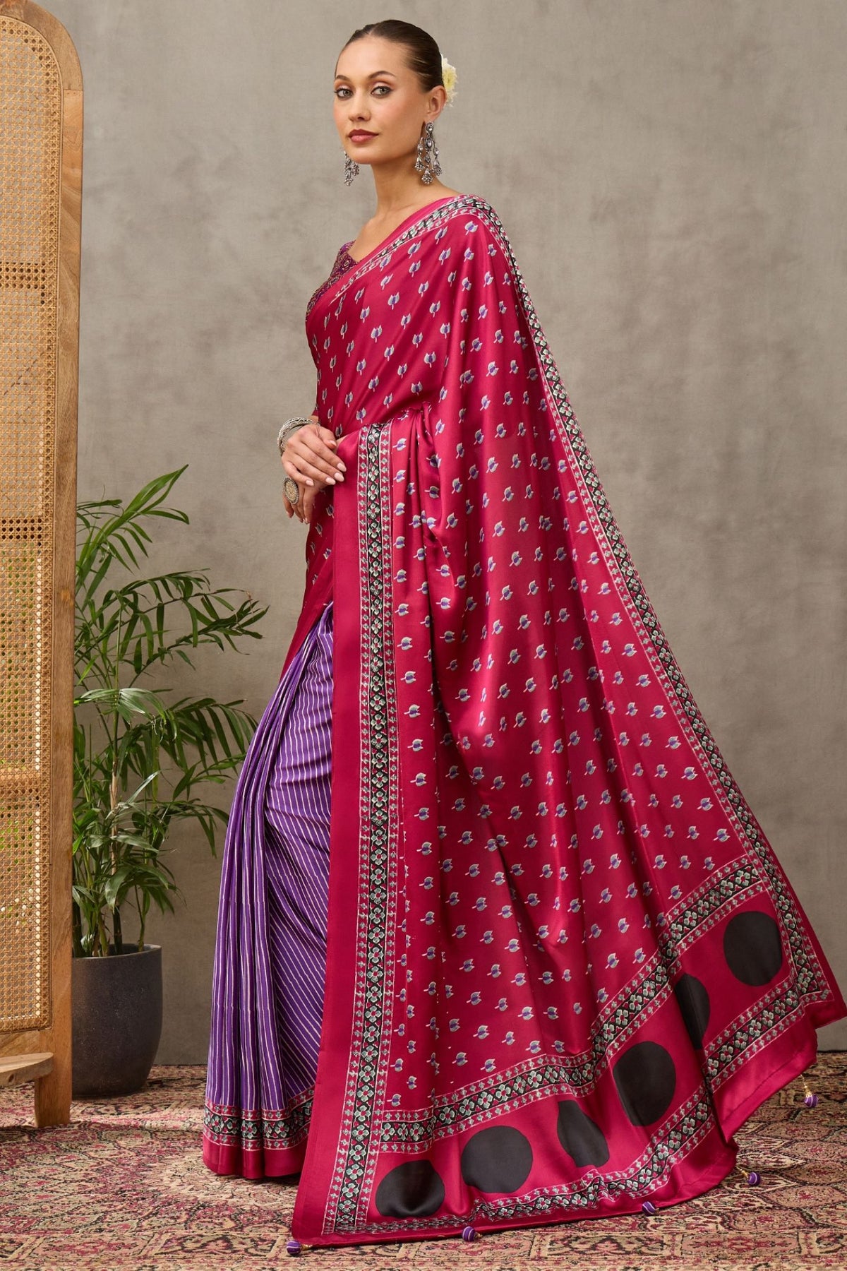 Buy MySilkLove Ruby Maroon and Purple Modal Satin Printed Silk Saree Online