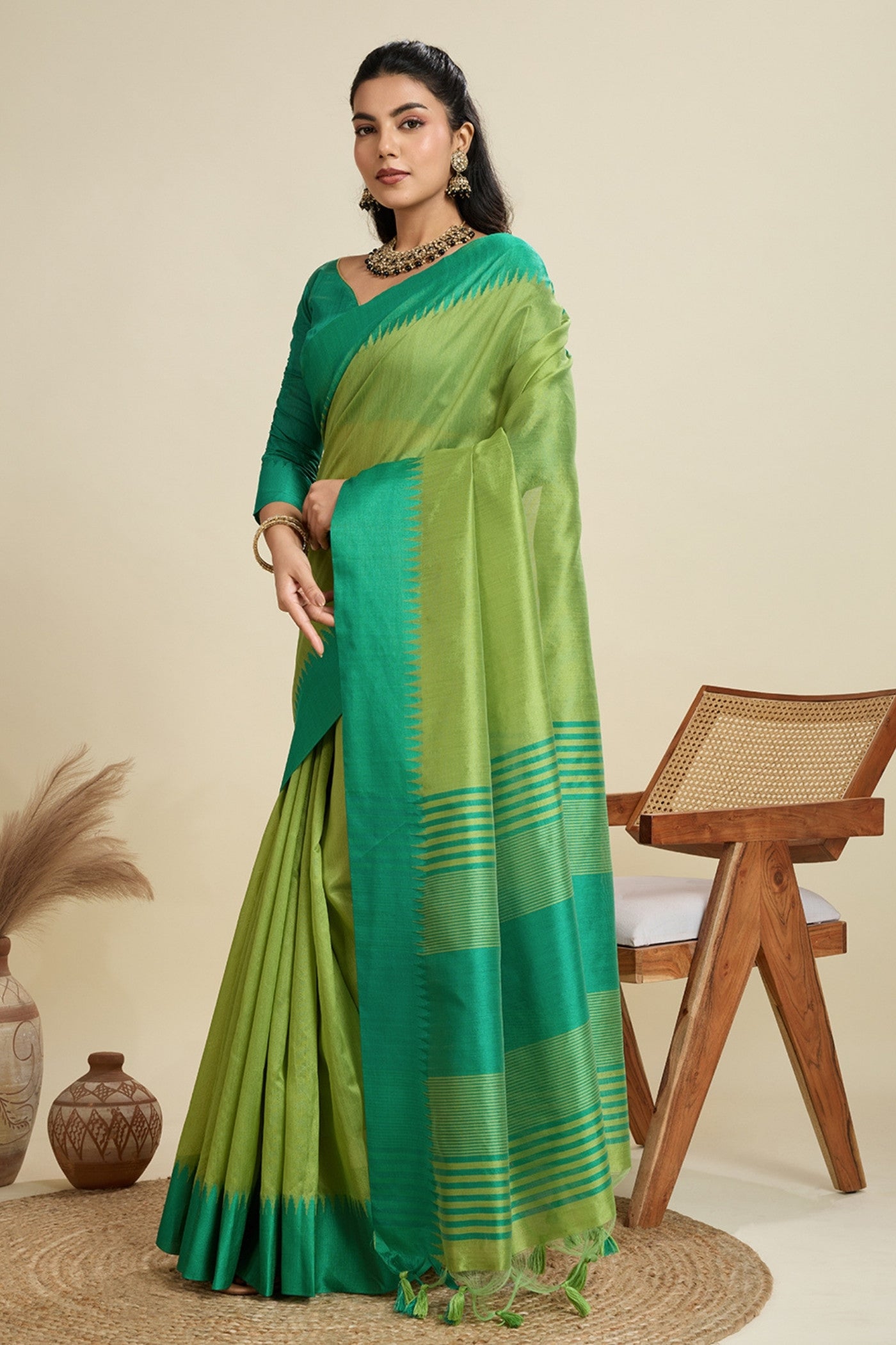 Buy MySilkLove Forest Green Woven Raw Silk Saree Online