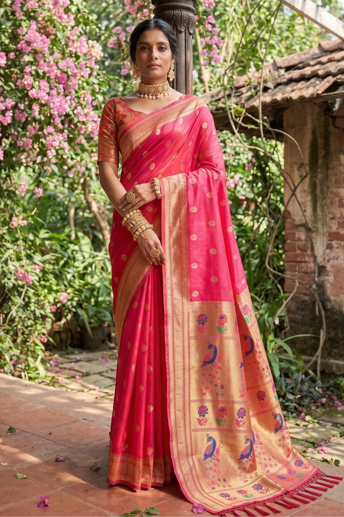 Buy MySilkLove Cupid Pink Zari Woven Paithani Saree Online