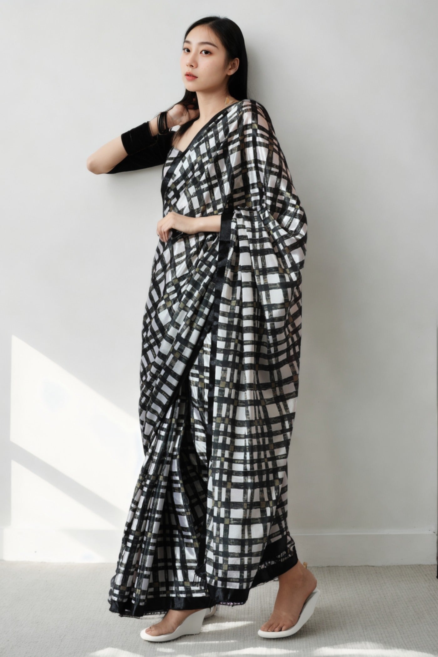 Buy MySilkLove Spider Black Chinon Digital Printed Ready To Wear Saree Online