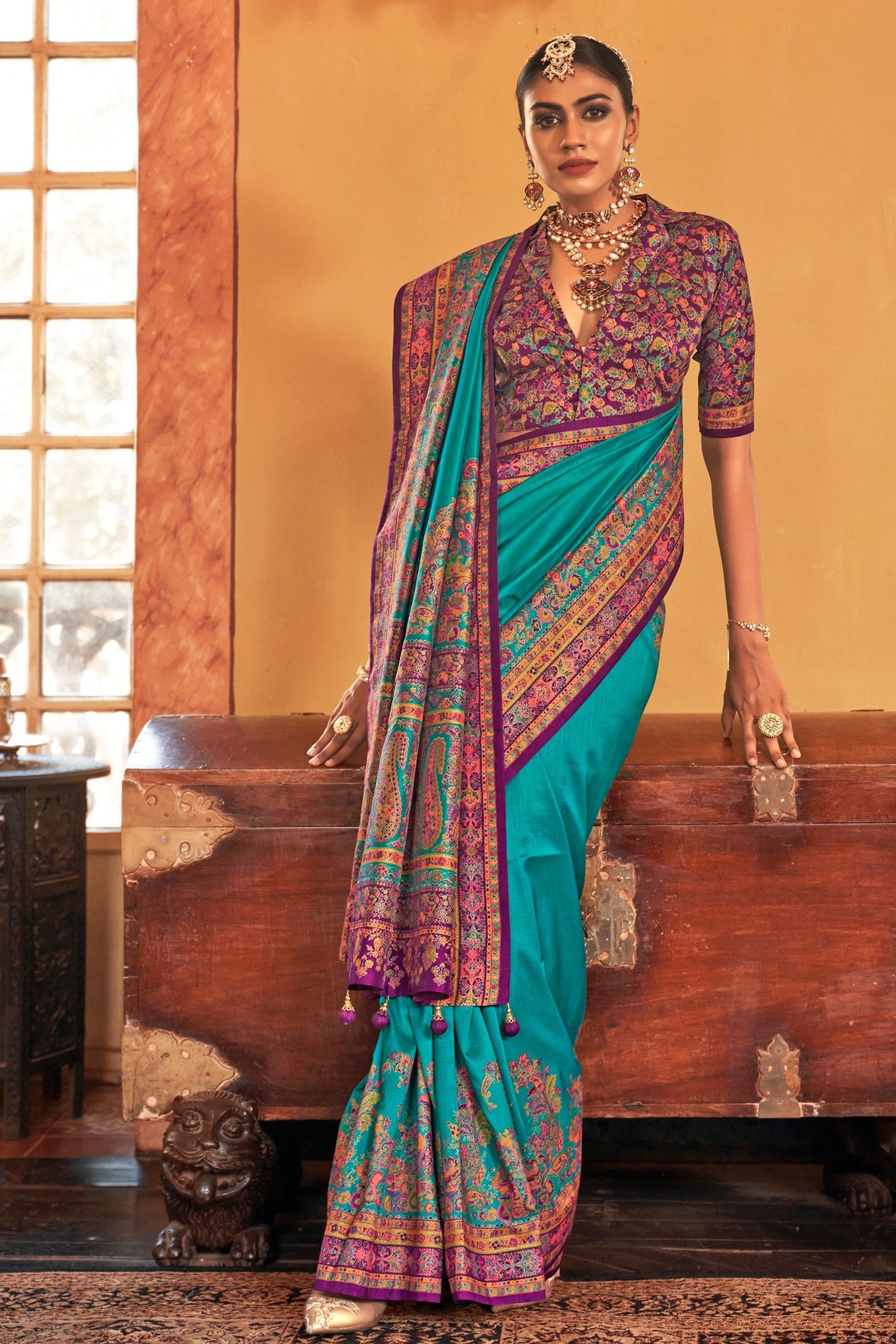 Buy MySilkLove Persian Blue Printed Banarasi Saree Online