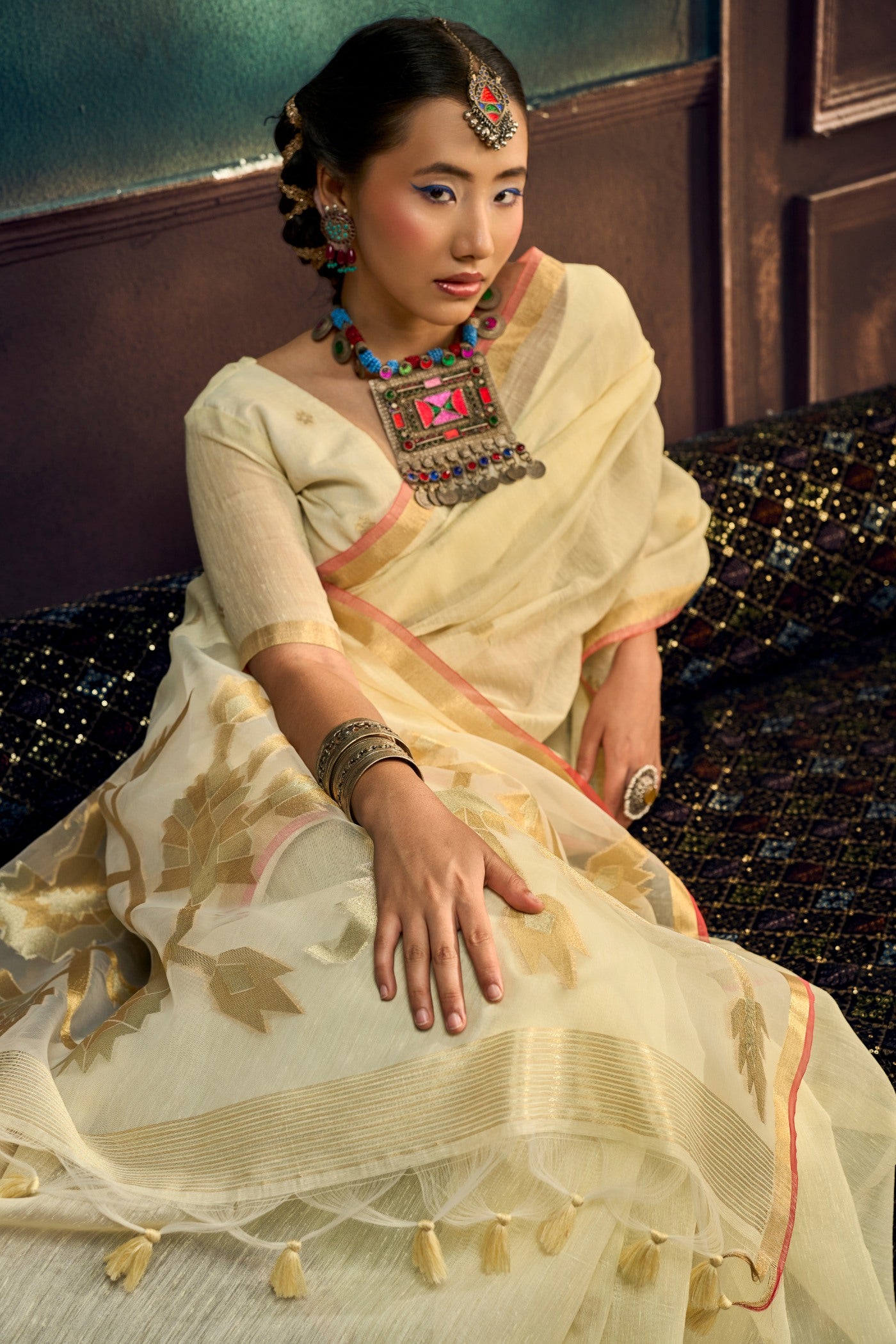 Buy MySilkLove Desert Beige Munga Handloom Cotton Saree Online