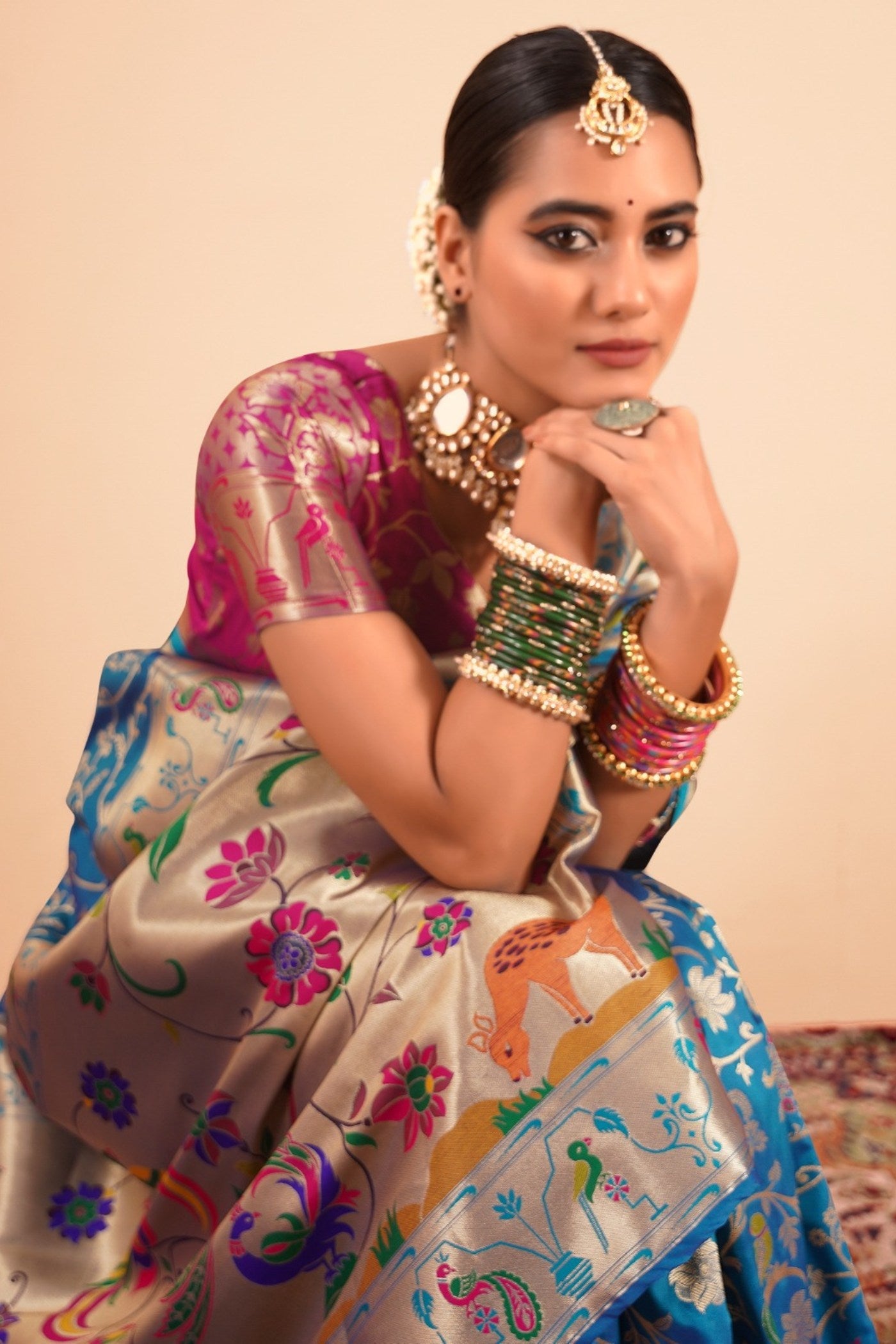 Buy MySilkLove Windows Blue Woven Paithani Saree Online