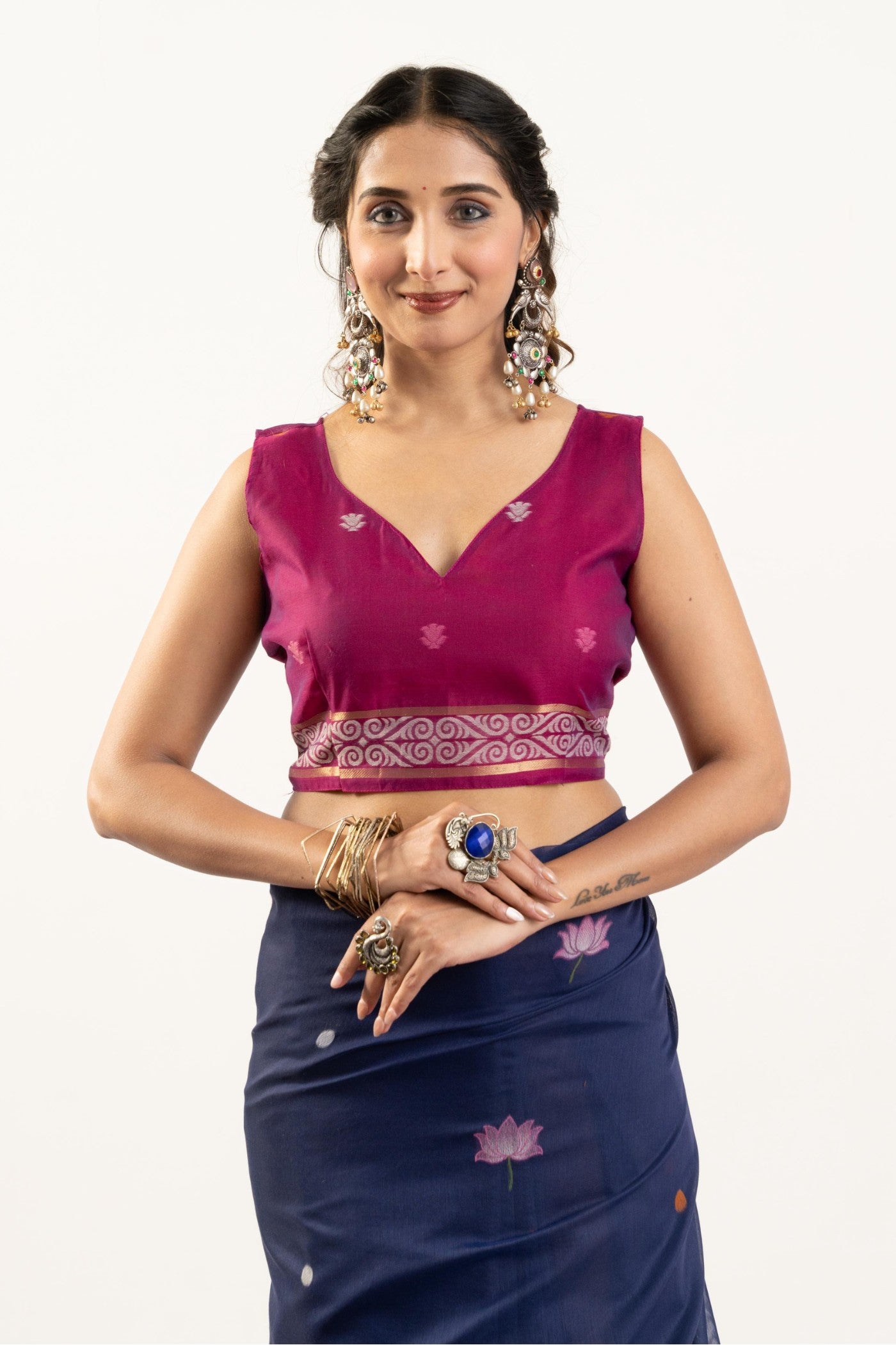 Buy MySilkLove Majesty Blue Woven Soft Muga Cotton Saree Online