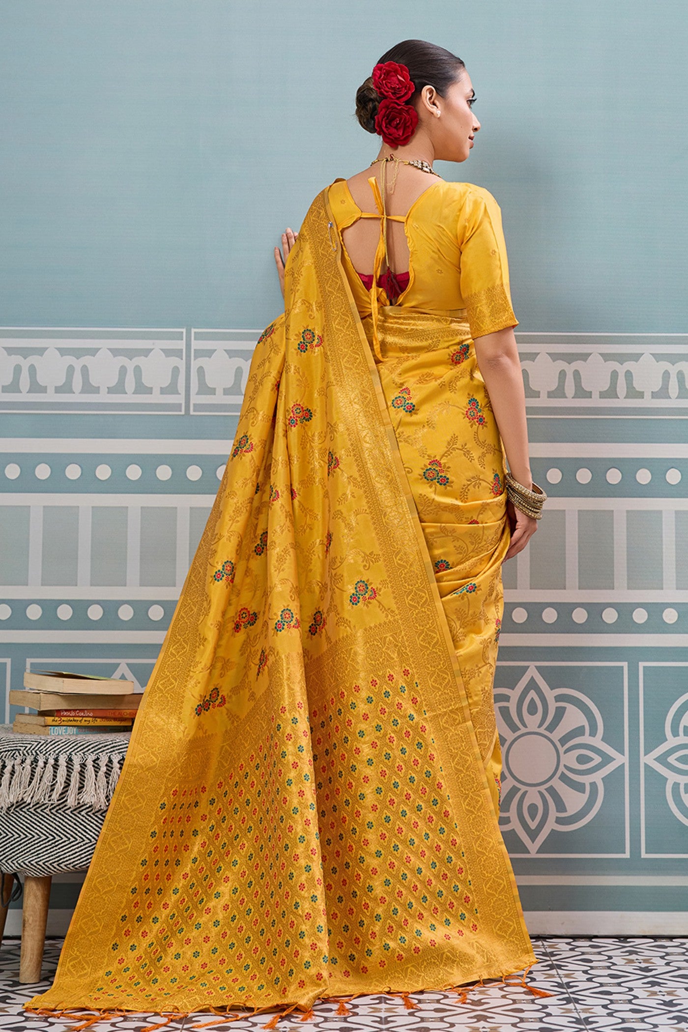 Buy MySilkLove Citrine Yellow Woven Banarasi Saree Online