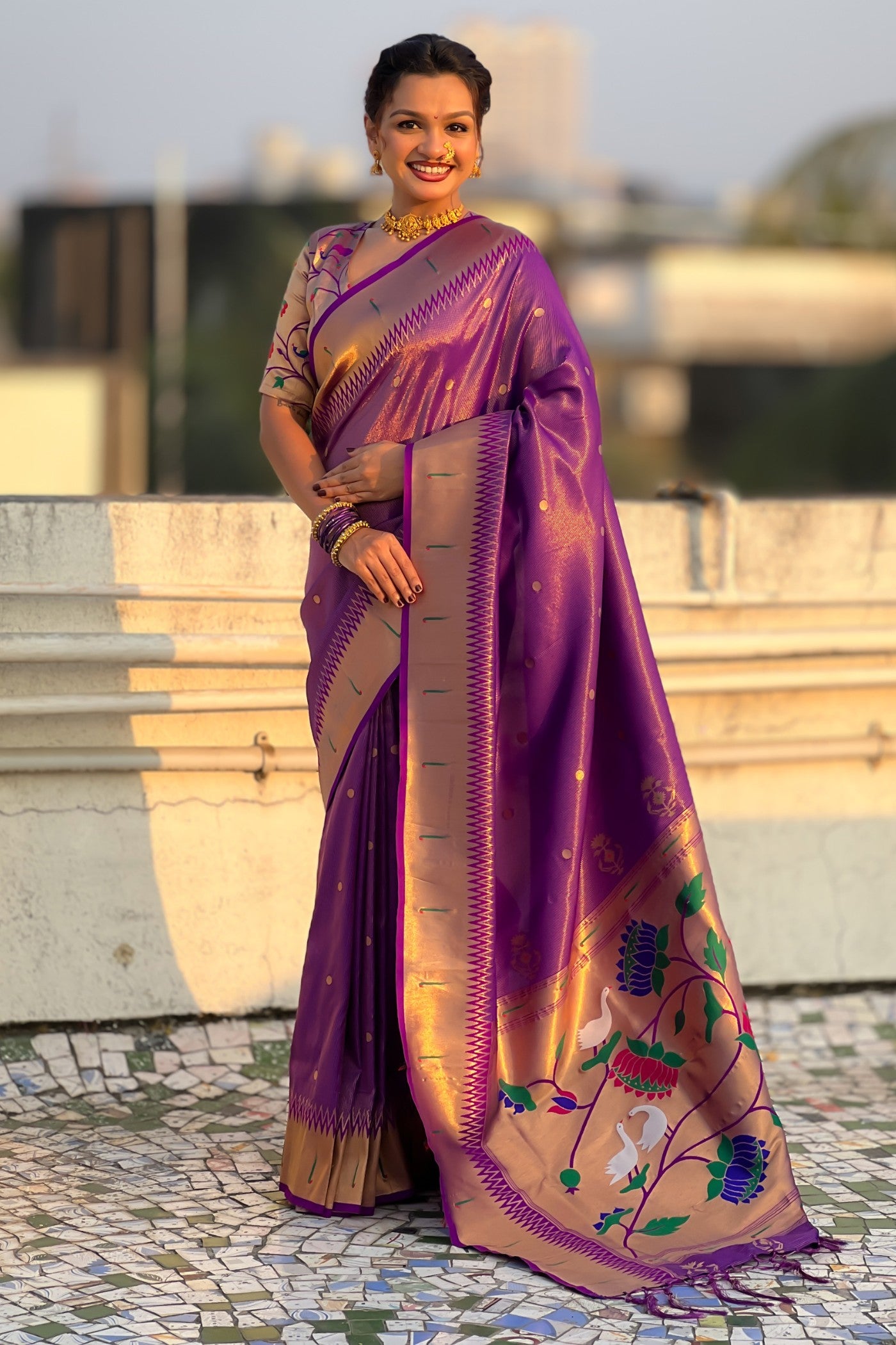 Buy MySilkLove Grape Purple Woven Tissue Paithani Saree Online