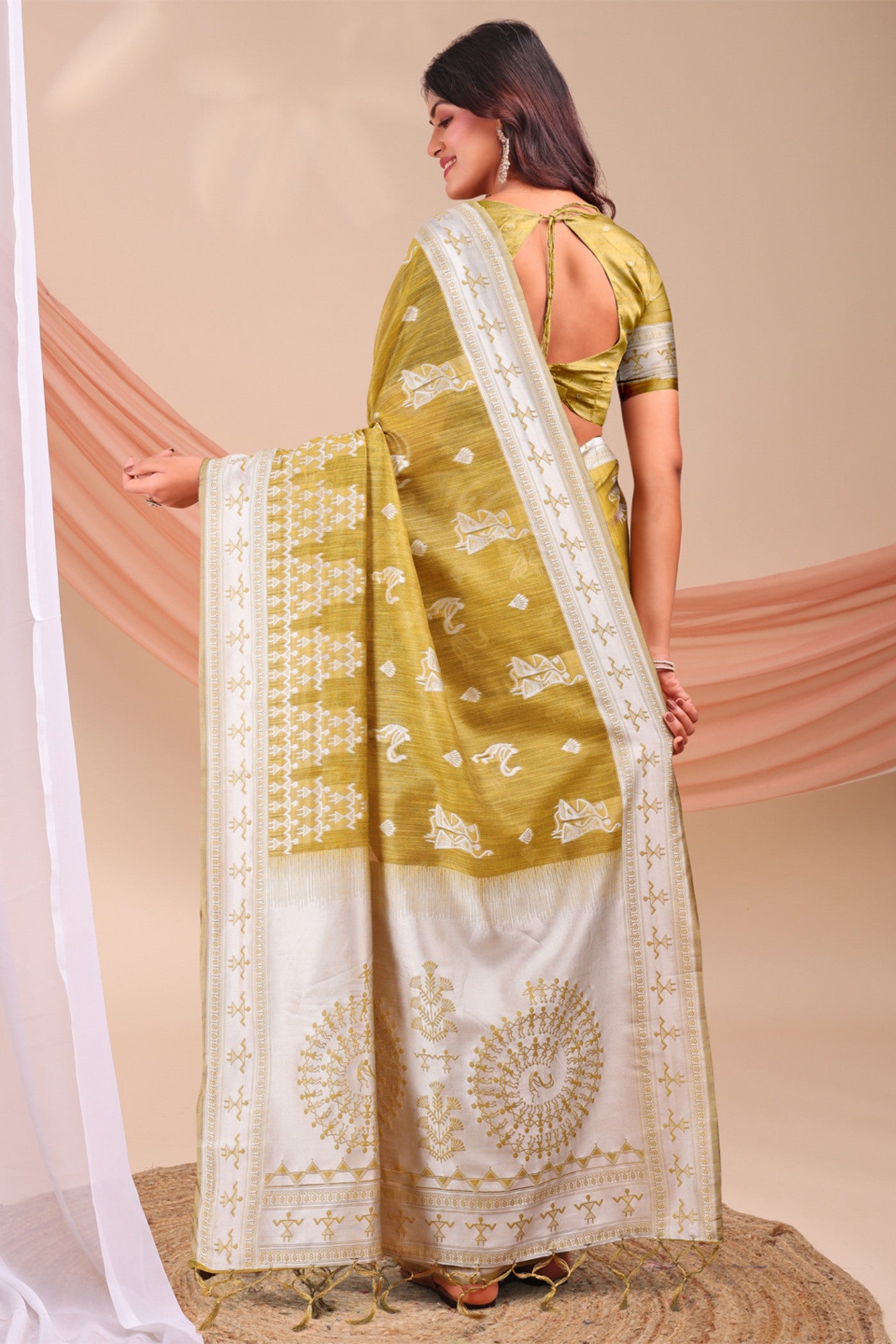 Buy MySilkLove Honey Yellow Woven Linen Cotton Saree Online