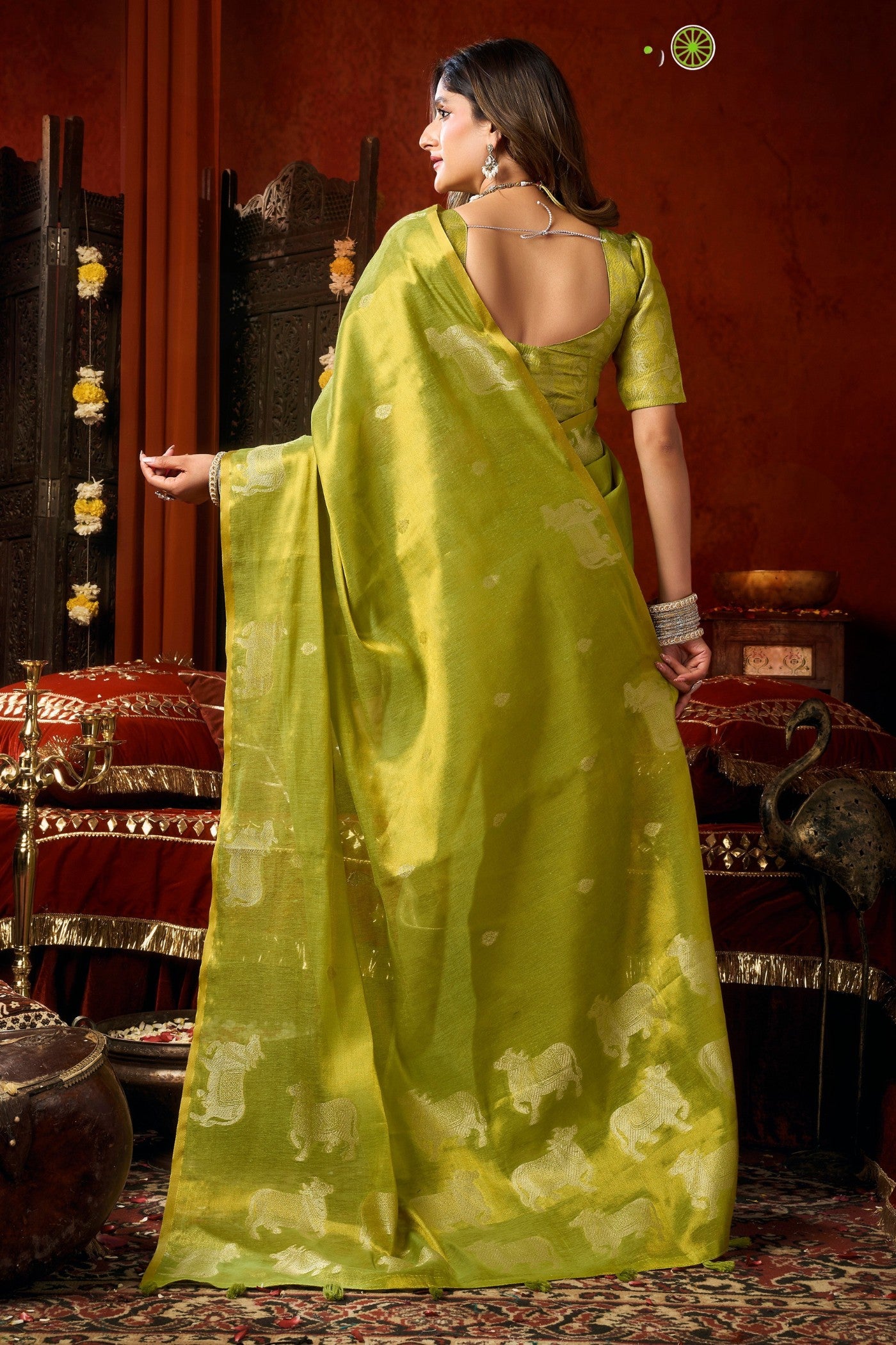 Buy MySilkLove Alien Green Handloom Tissue Saree Online