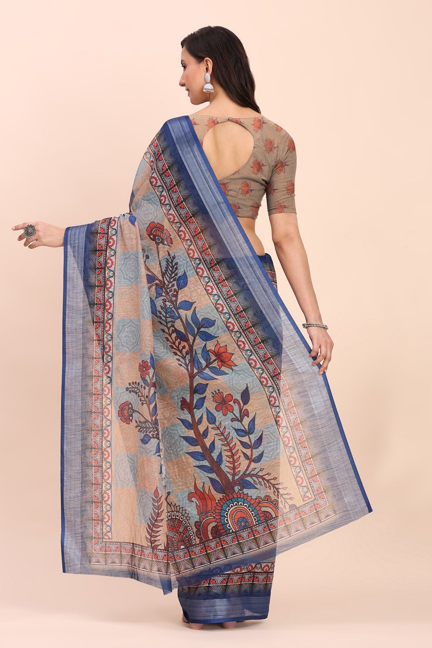 Buy MySilkLove Ice Blue Woven Linen Cotton Saree Online