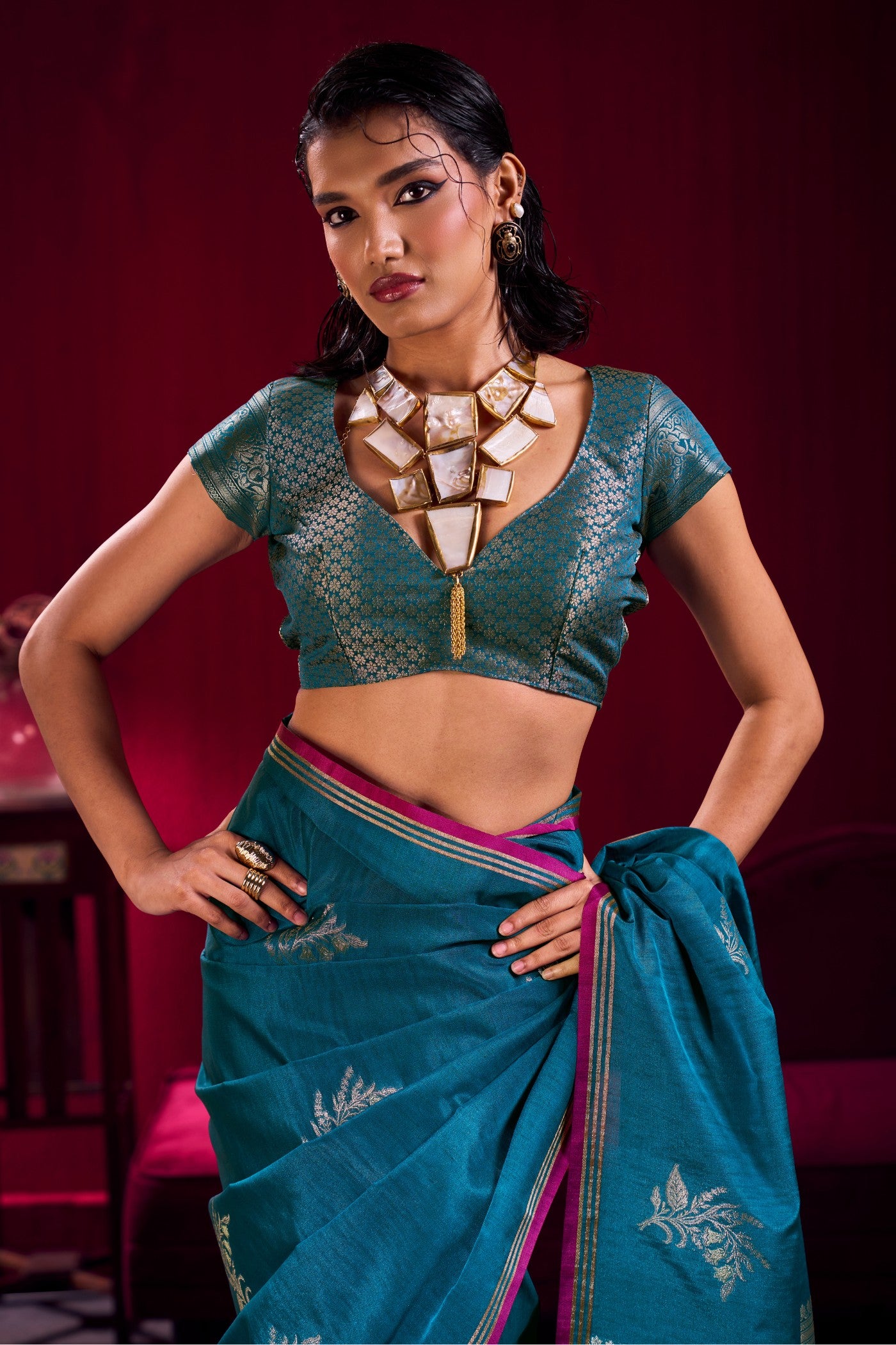 Buy MySilkLove France Blue Handloom Satin Soft Silk Saree Online