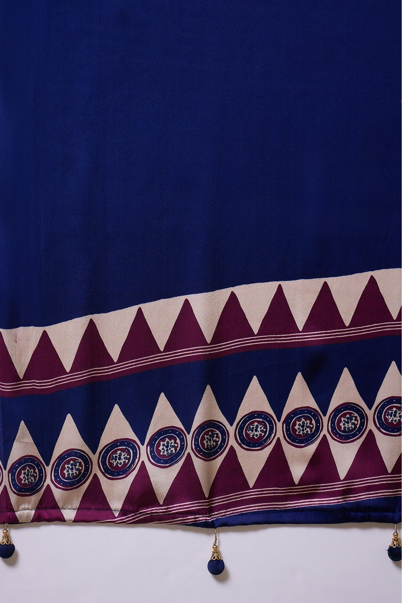 Buy MySilkLove Dark Purple Ajrakh Printed Satin Crepe Silk Saree Online