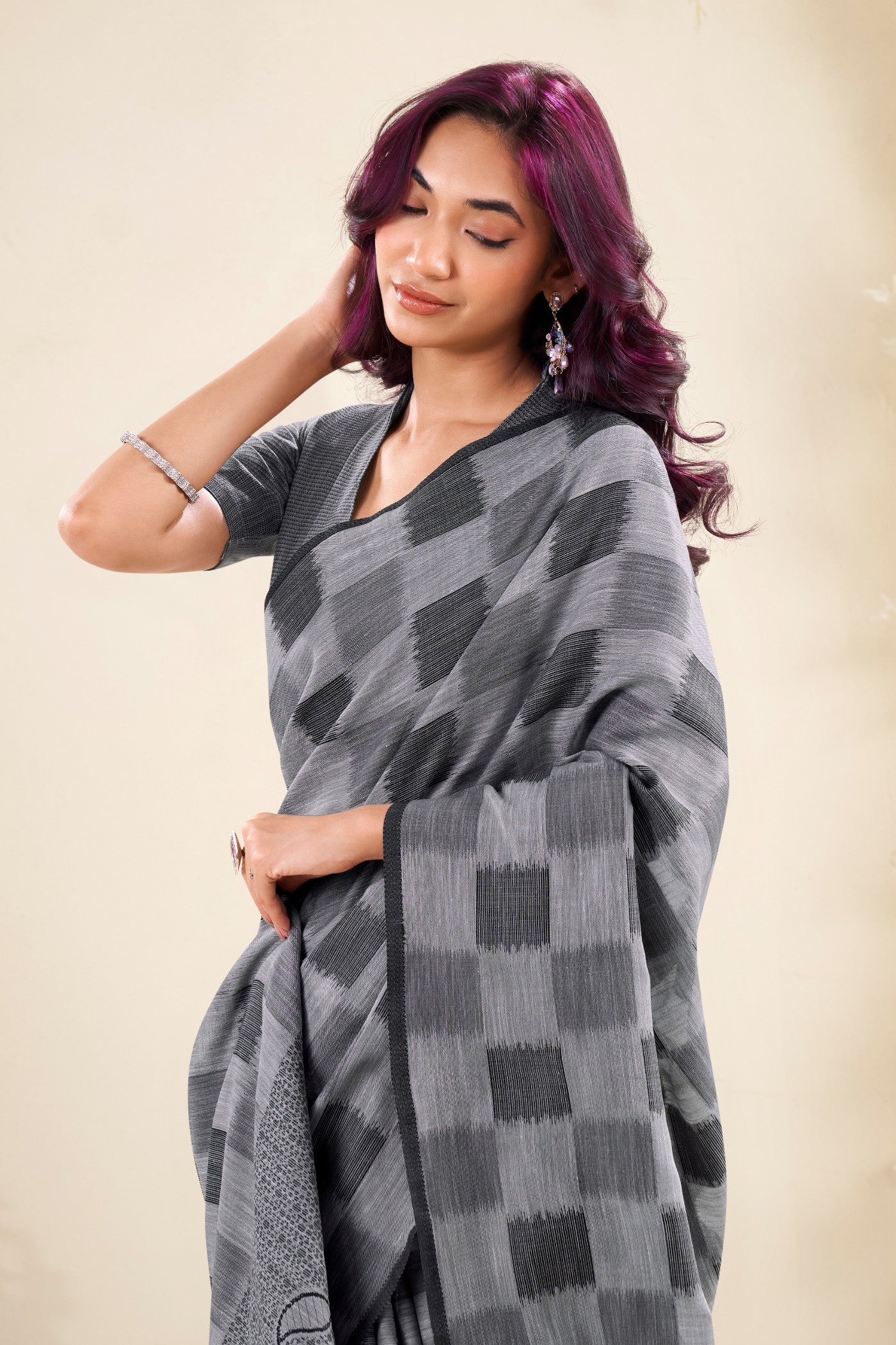 Buy MySilkLove Dust Grey Woven Linen Saree Online