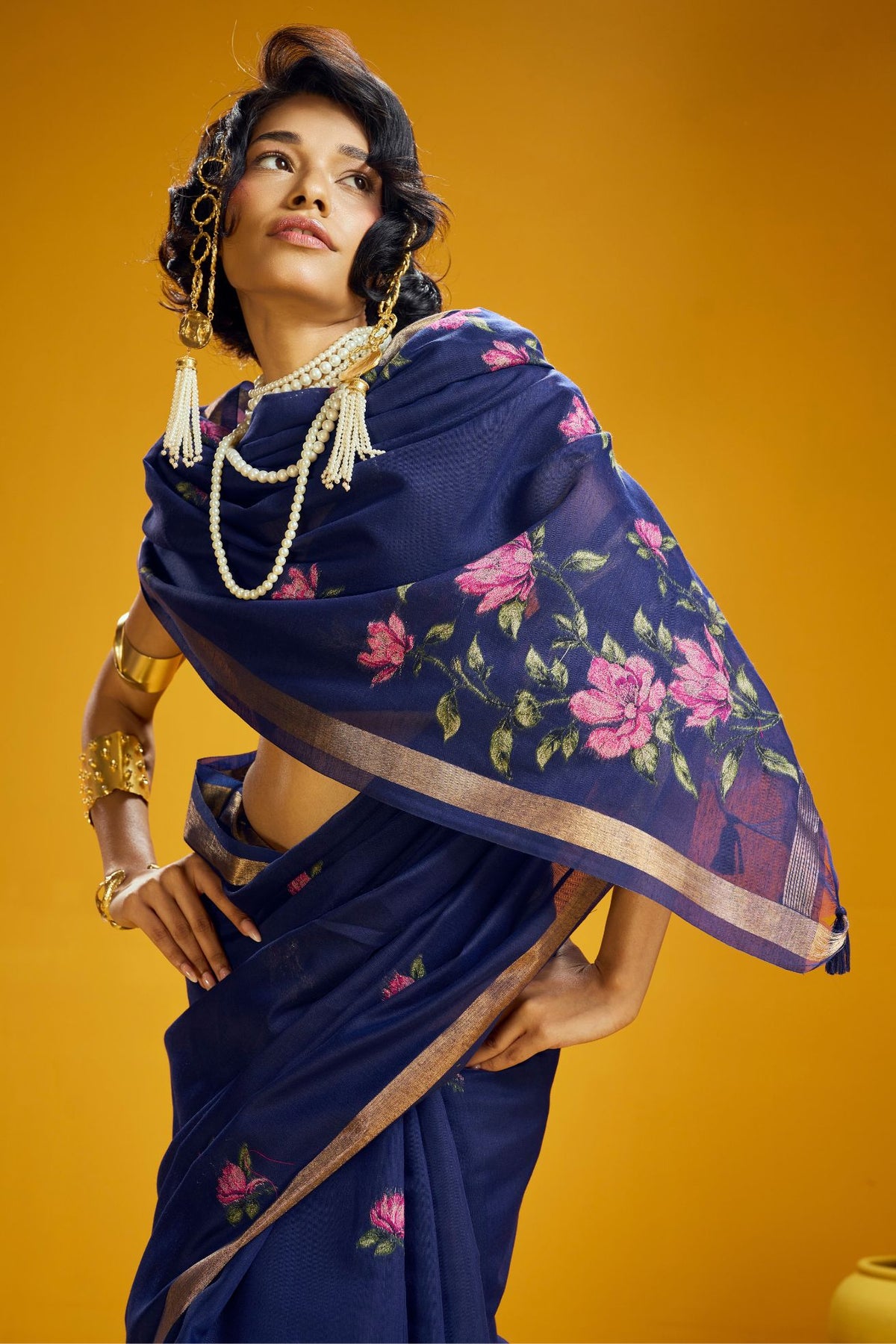 Buy MySilkLove Peacock Blue Handloom Muga Cotton Saree Online