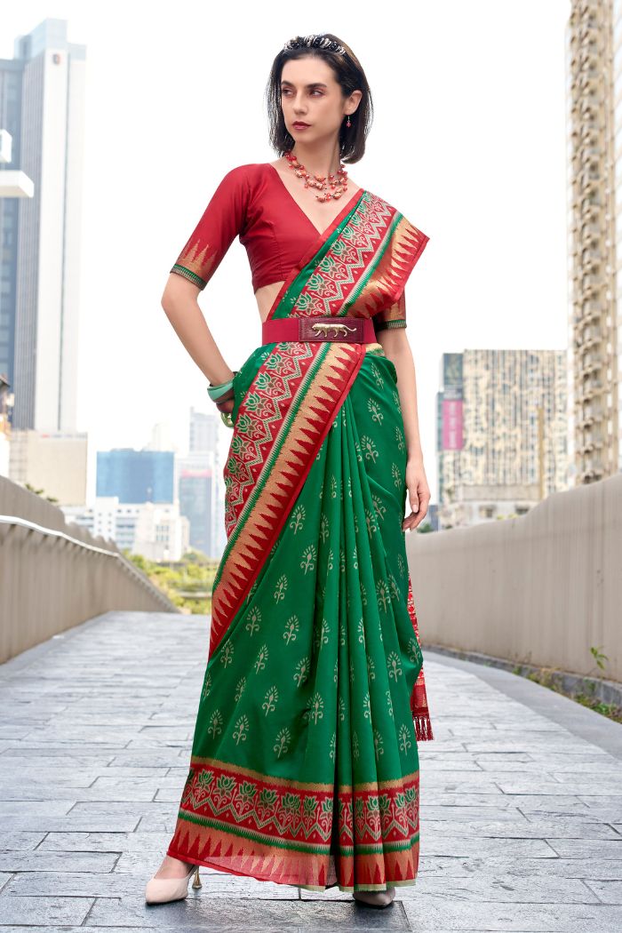 Buy MySilkLove Pickled Green Woven Banarasi Saree Online