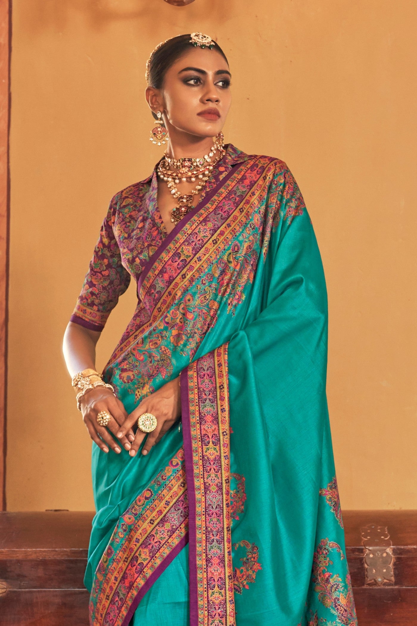 Buy MySilkLove Persian Blue Printed Banarasi Saree Online