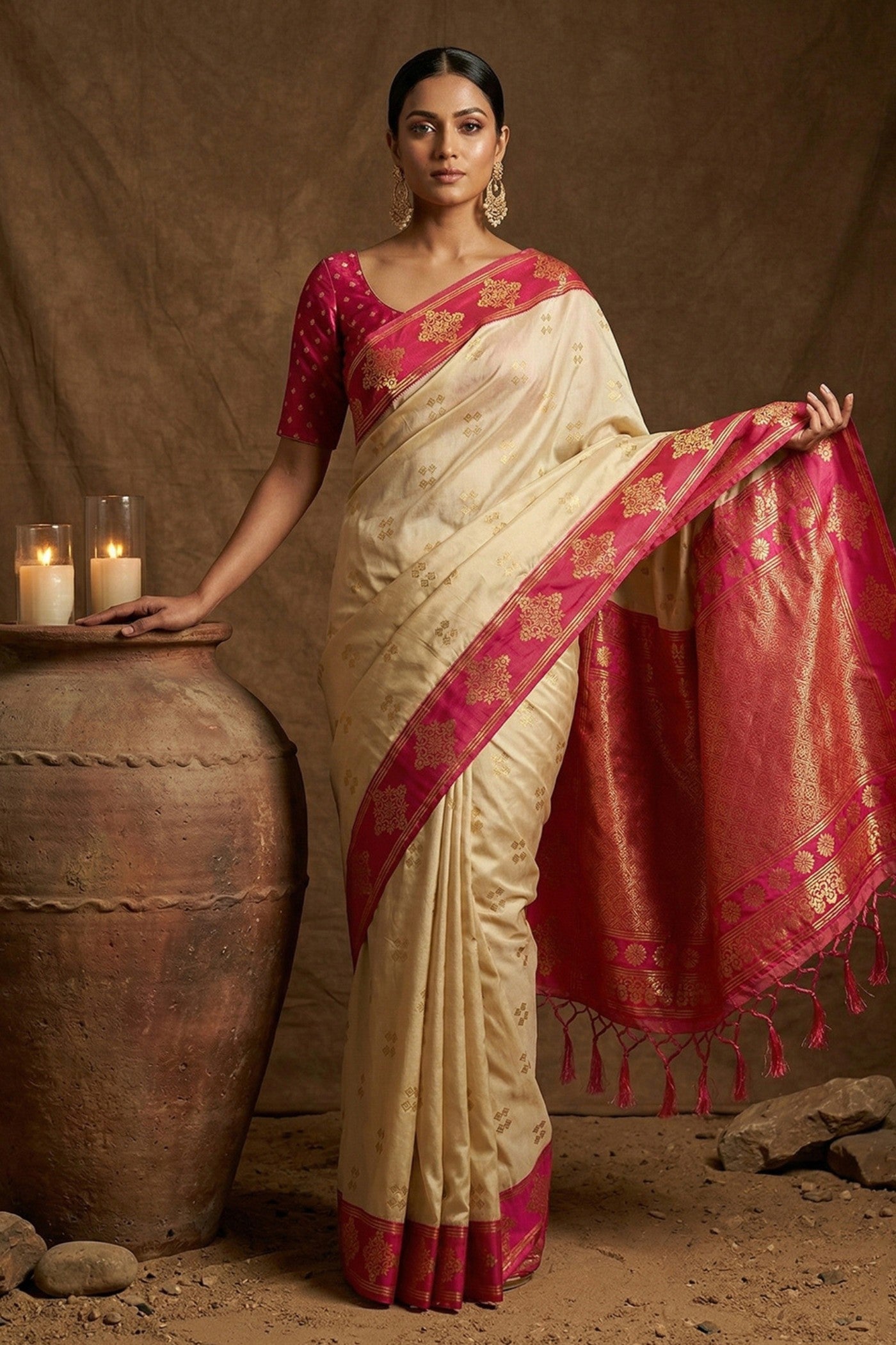 MySilkLove Vanilla Cream Woven Banarasi Soft Silk Saree