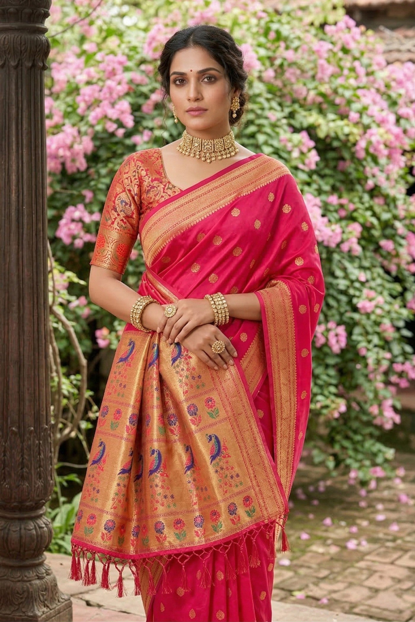 Buy MySilkLove Cupid Pink Zari Woven Paithani Saree Online
