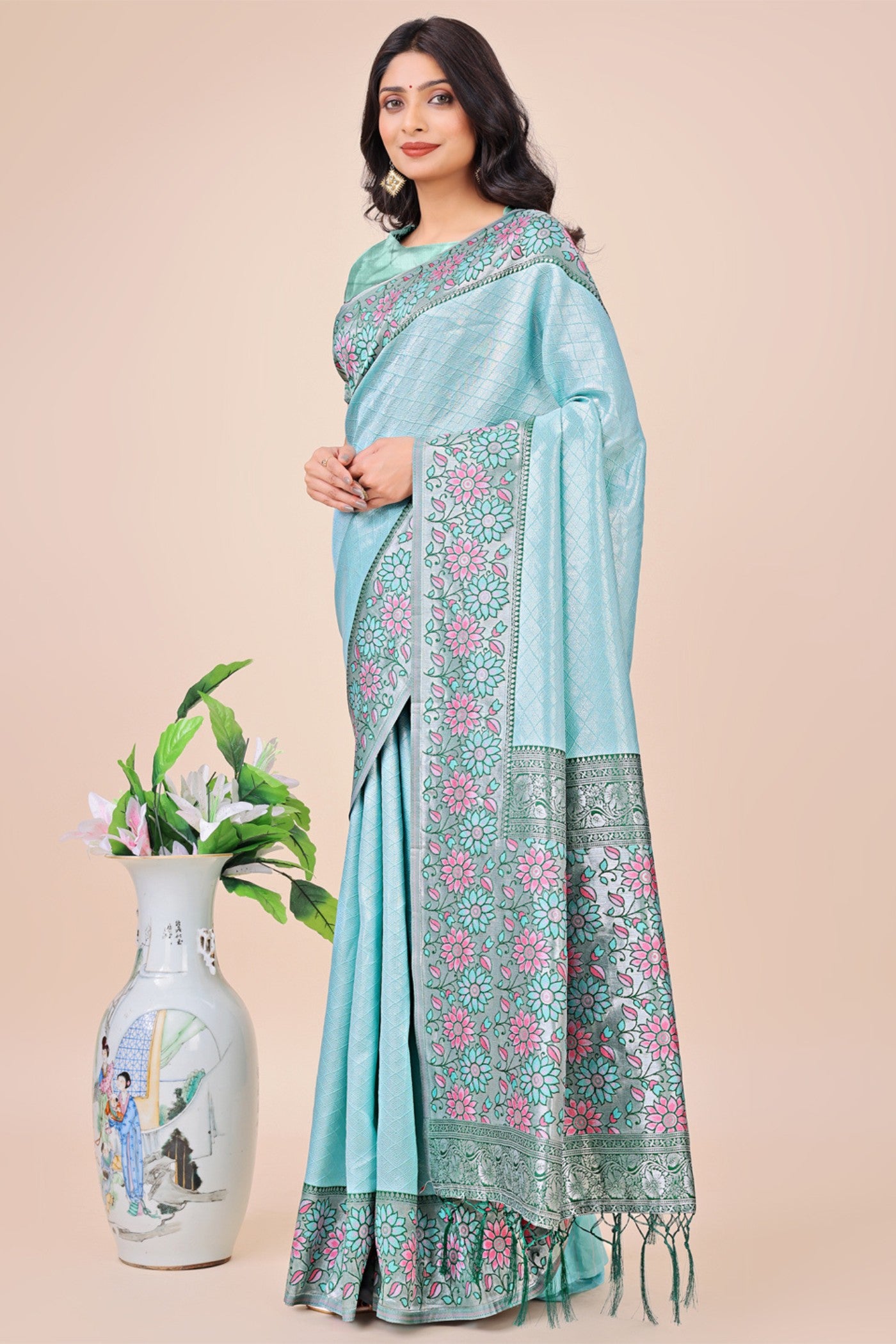 Buy MySilkLove Colimbia Blue Woven Banarasi Saree Online