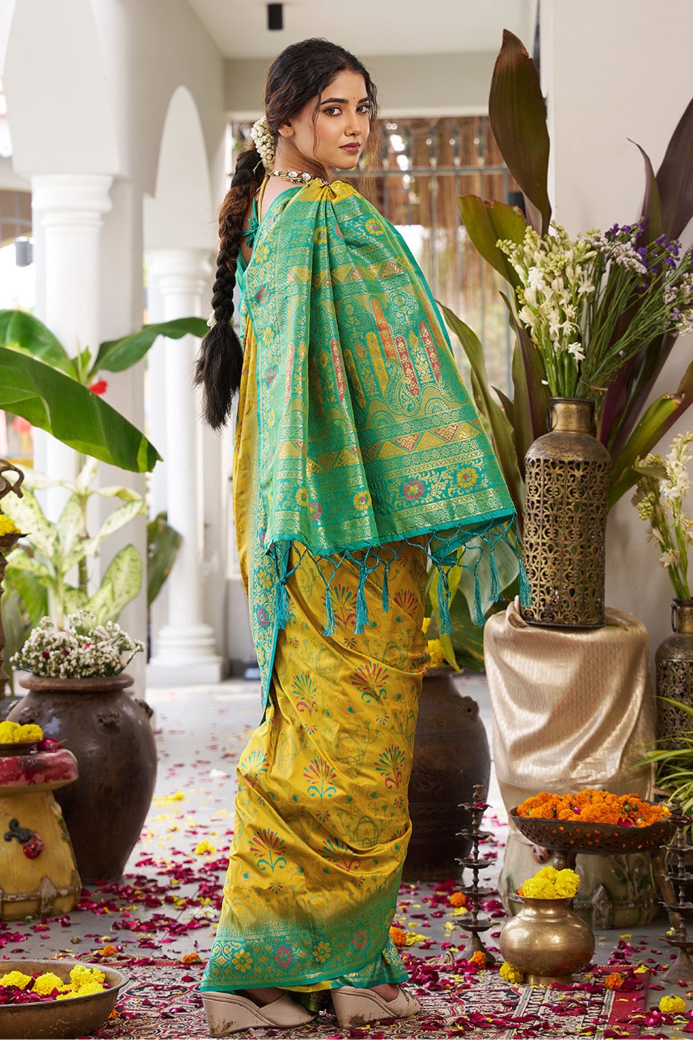 Buy MySilkLove Trombone Yellow Banarasi Woven Soft Silk Saree Online