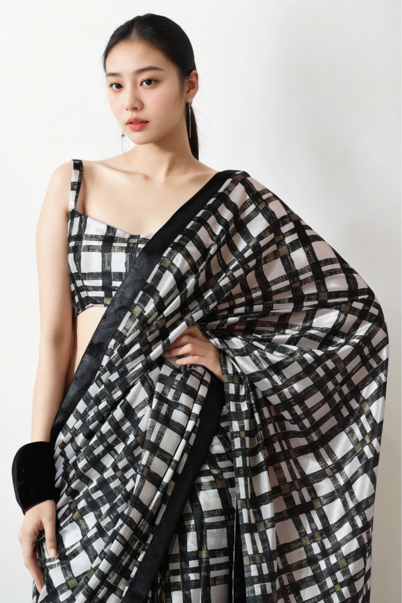 Buy MySilkLove Spider Black Chinon Digital Printed Ready To Wear Saree Online