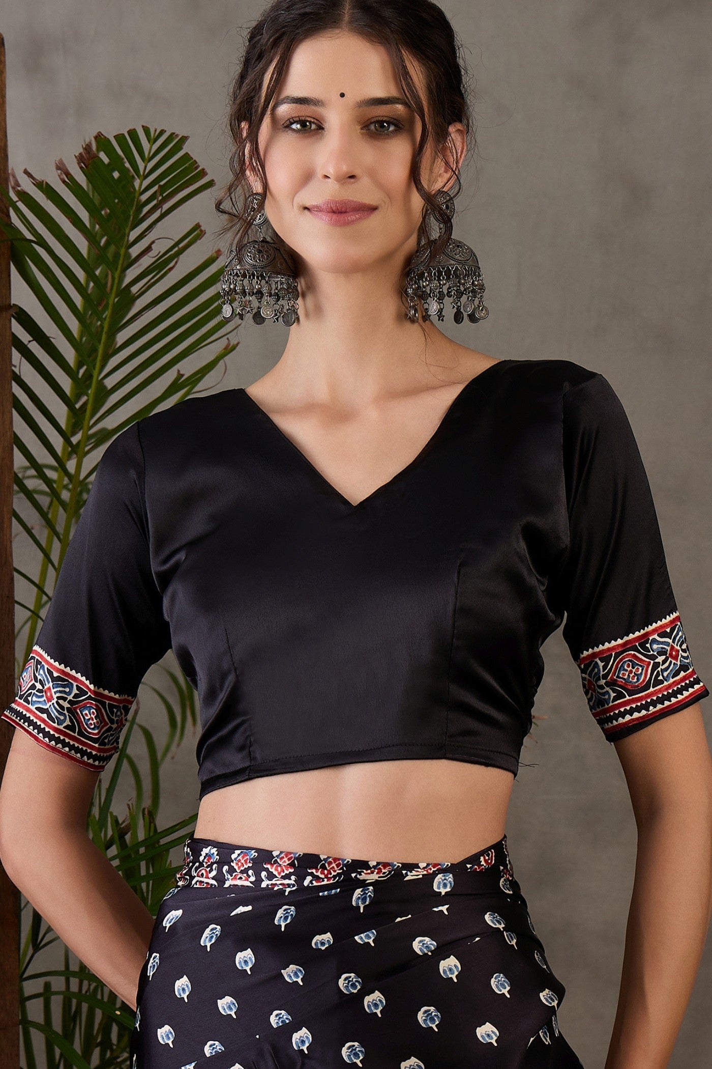 Buy MySilkLove Tuna Black Printed Satin Gaji Silk Saree Online