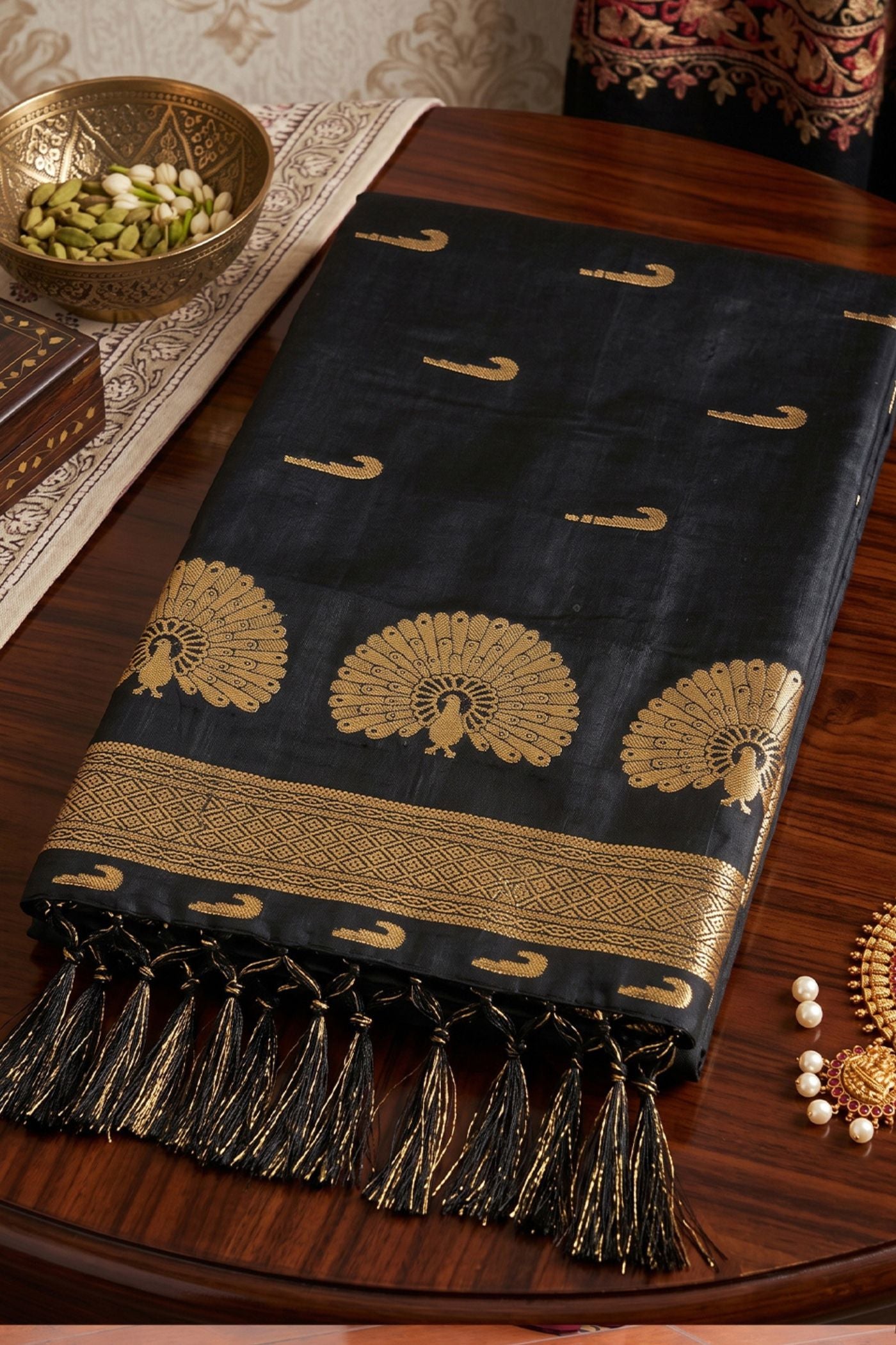 Buy MySilkLove Obsidian Black Banarasi Woven Soft Silk Saree Online