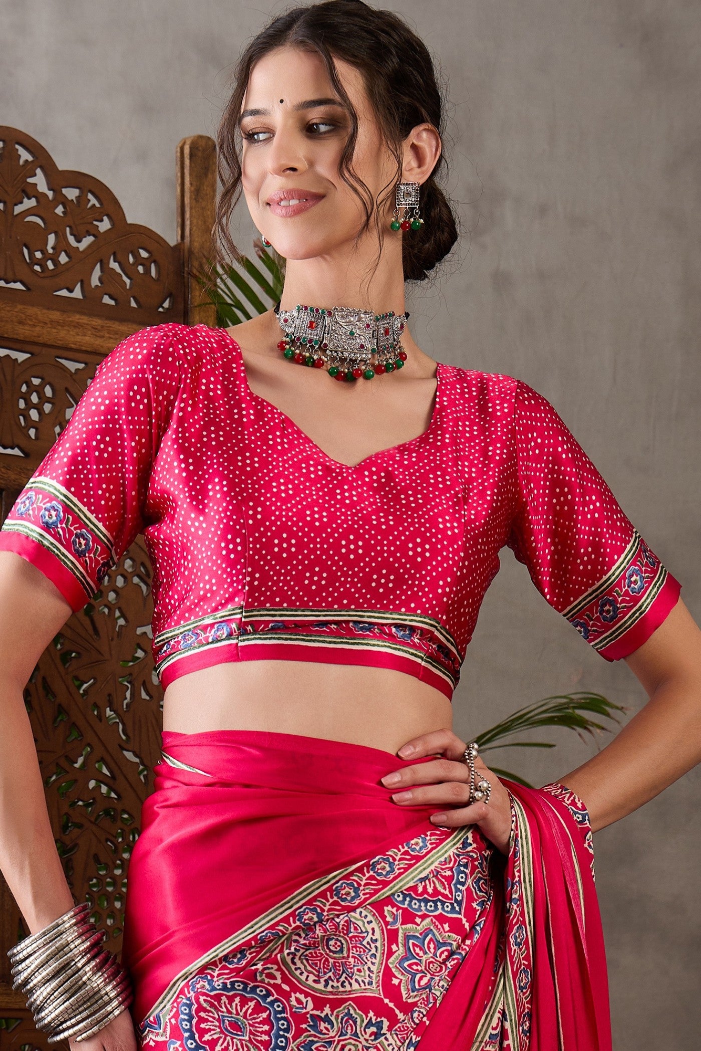 Buy MySilkLove Garnet Red Printed Satin Gaji Silk Saree Online