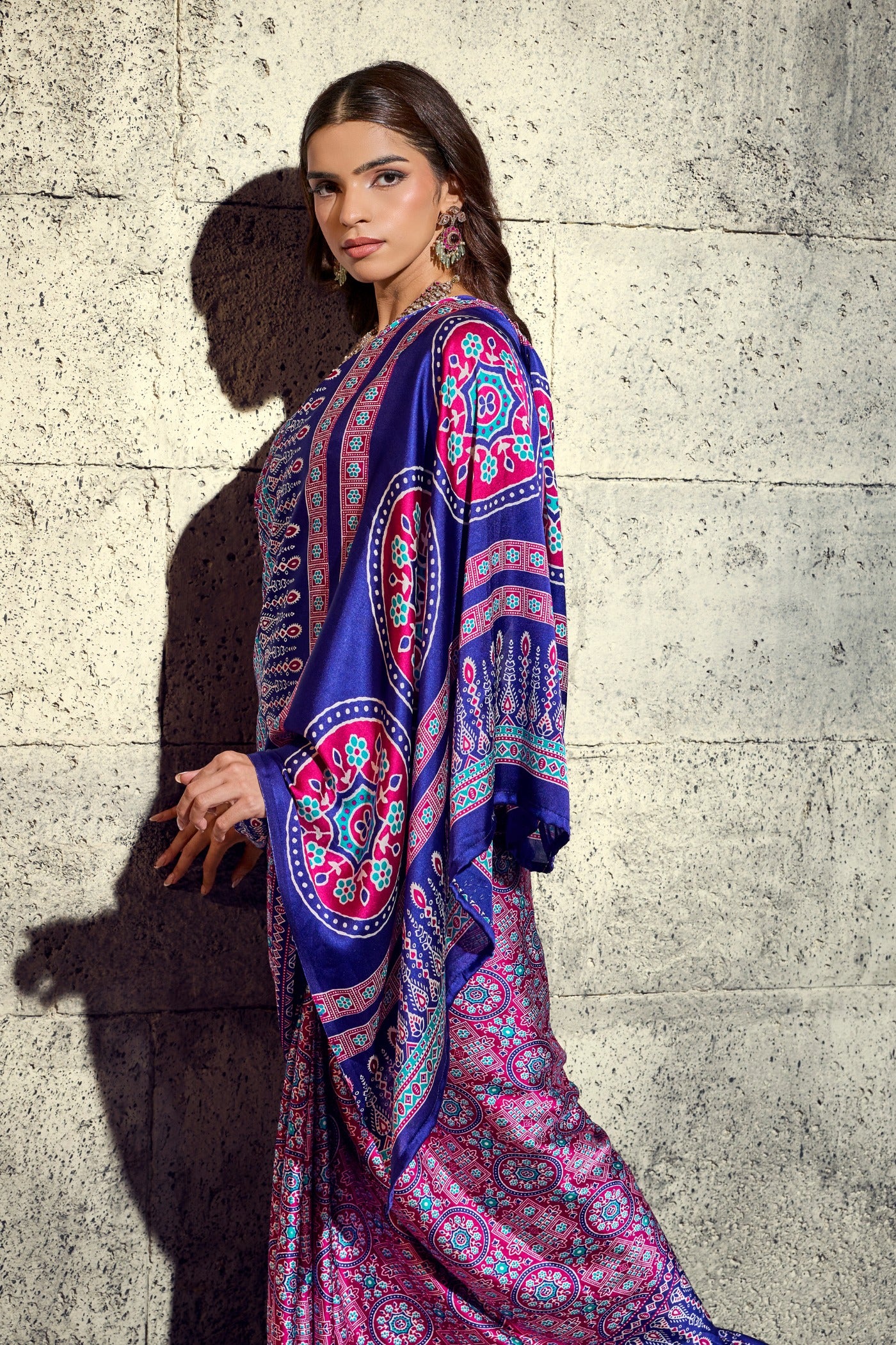 Buy MySilkLove Han Purple Modal Ajrakh Satin Printed Silk Saree Online