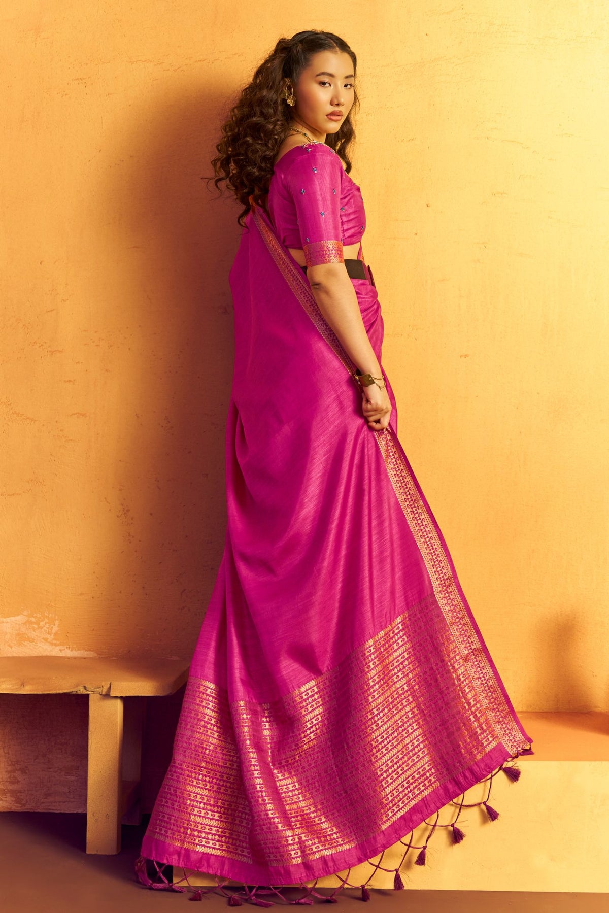 Buy MySilkLove Deep Pink Tussar Handloom Silk Saree Online