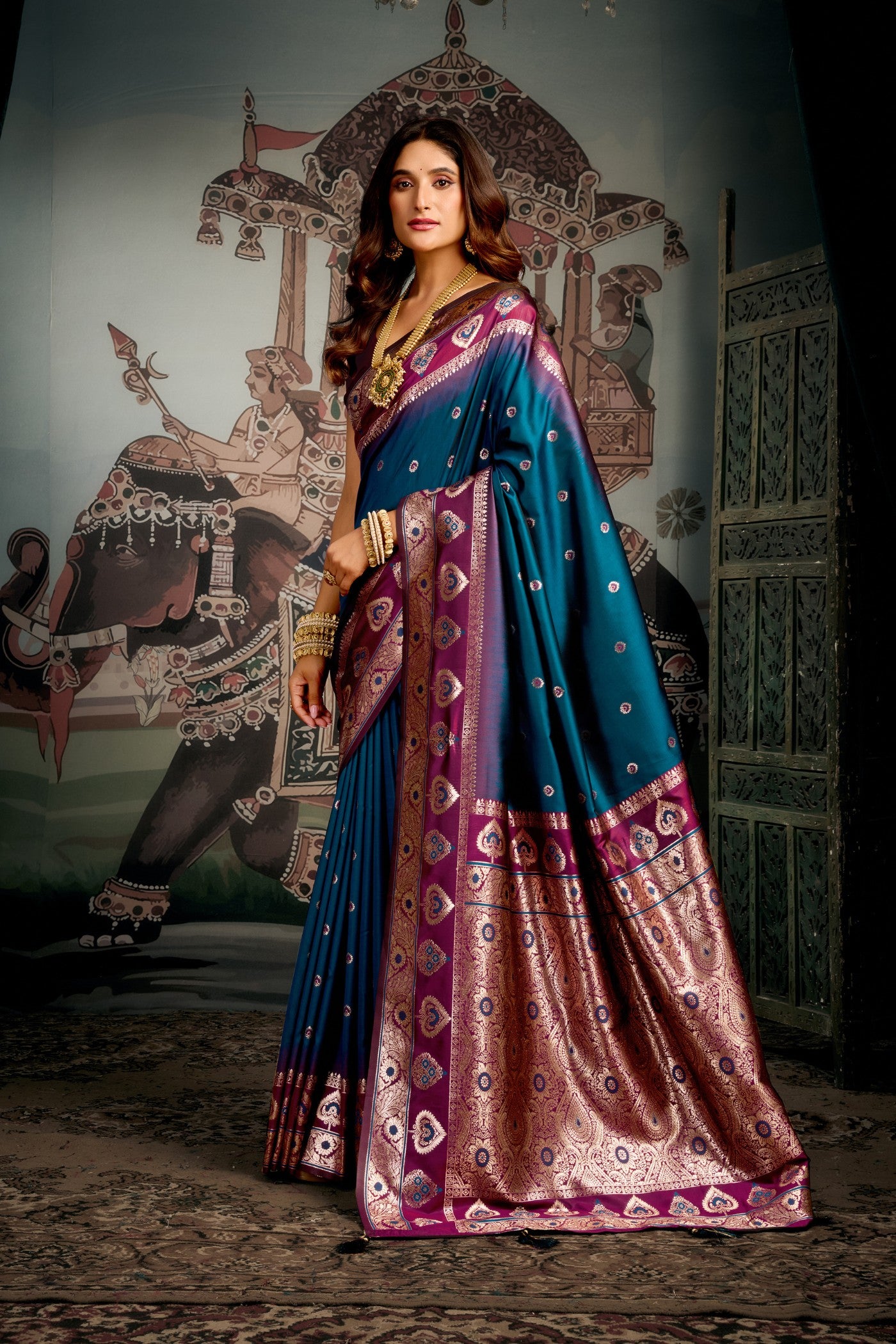 Buy MySilkLove Tufts Blue Banarasi Soft Silk Saree Online