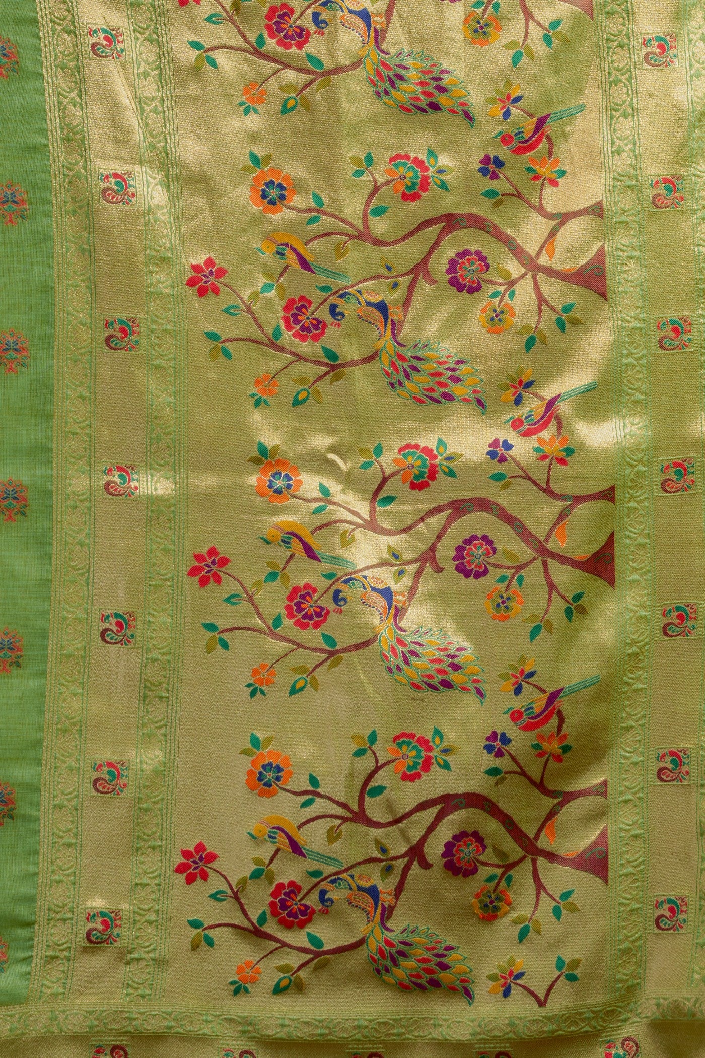 Buy MySilkLove Celadon Green Zari Woven Paithani Saree Online