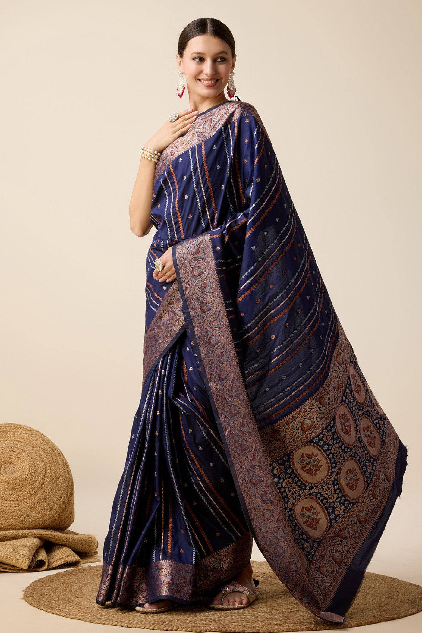 Buy MySilkLove Midnight Blue Zari Woven Banarasi Saree Online