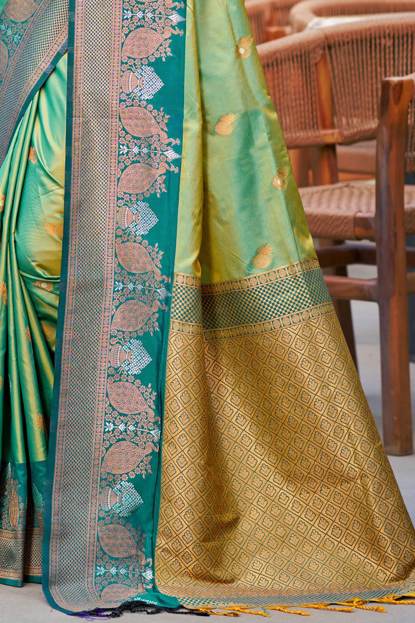Buy MySilkLove Sage Green Woven Banarasi Saree Online