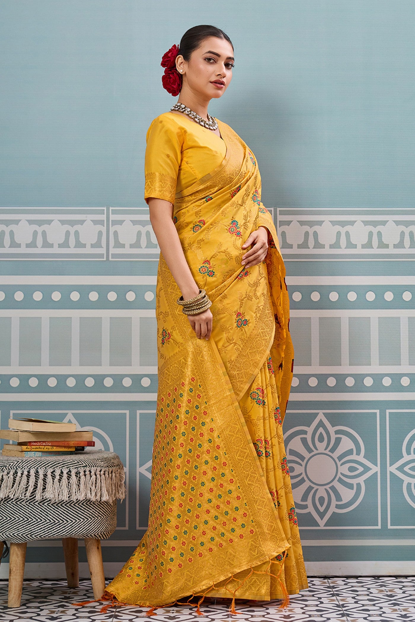 Buy MySilkLove Citrine Yellow Woven Banarasi Saree Online
