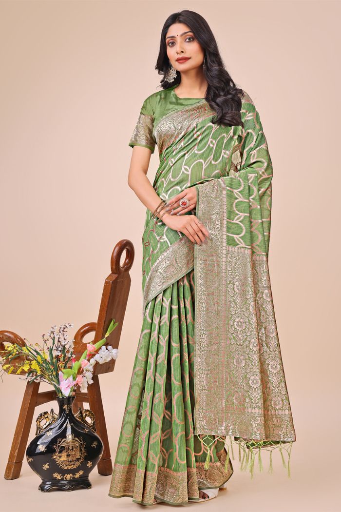 Buy MySilkLove Amazon Green Linen Cotton Saree Online