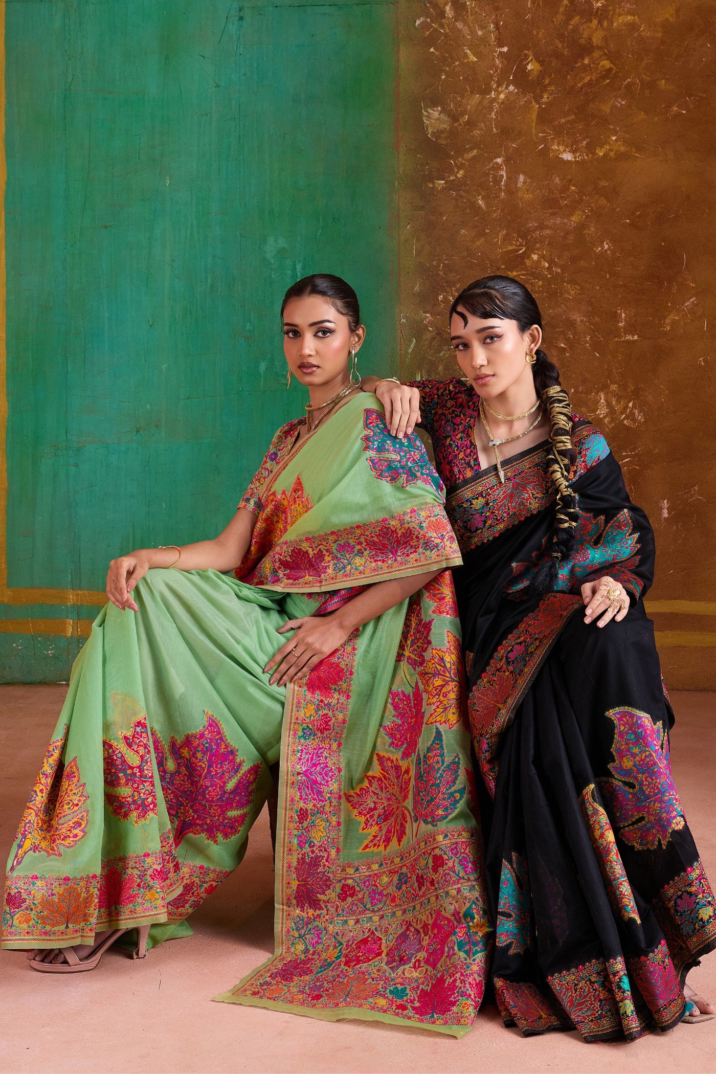 Buy MySilkLove Dusky Black Kashmiri Handloom Jamewar Saree Online