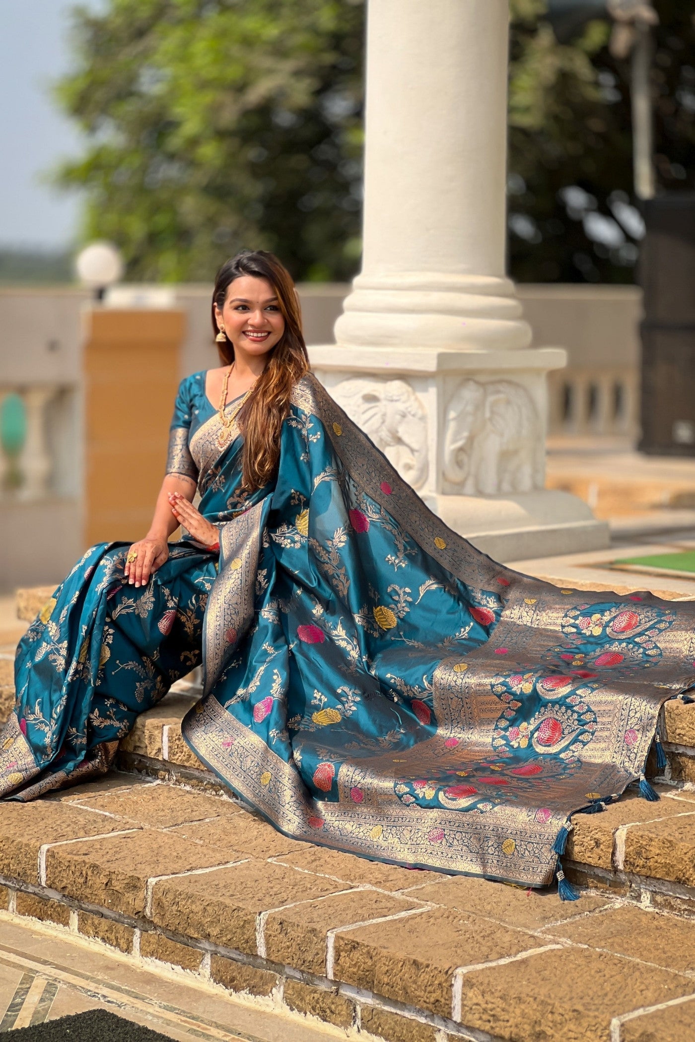 Buy MySilkLove Teal Blue Woven Banarasi Saree Online