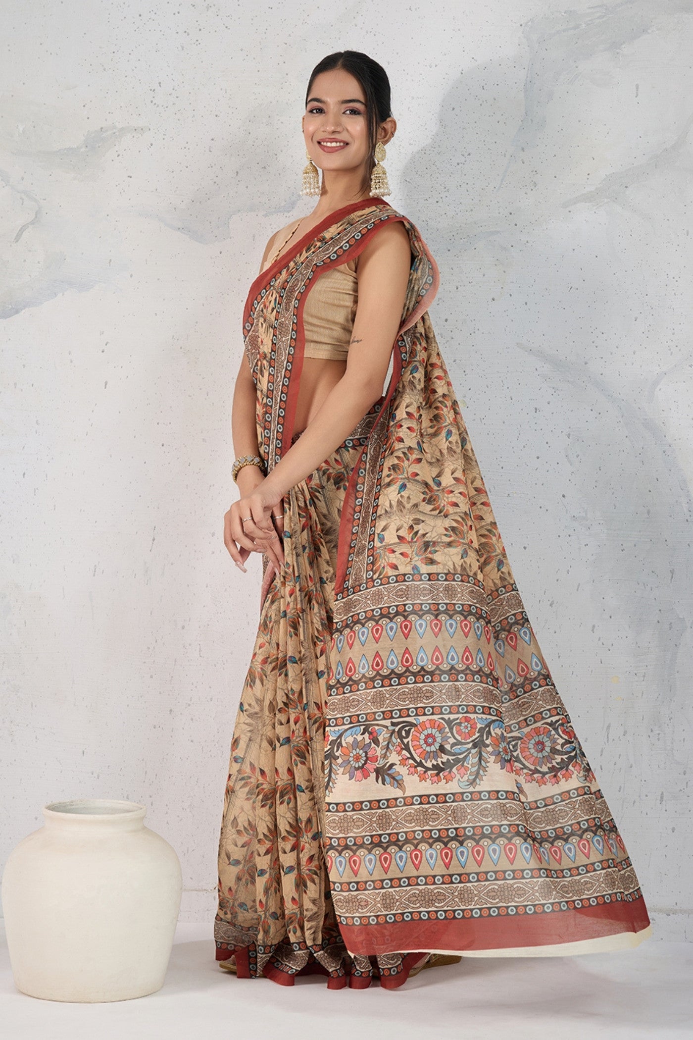 Buy MySilkLove Dutch Cream Digital Printed Saree Online