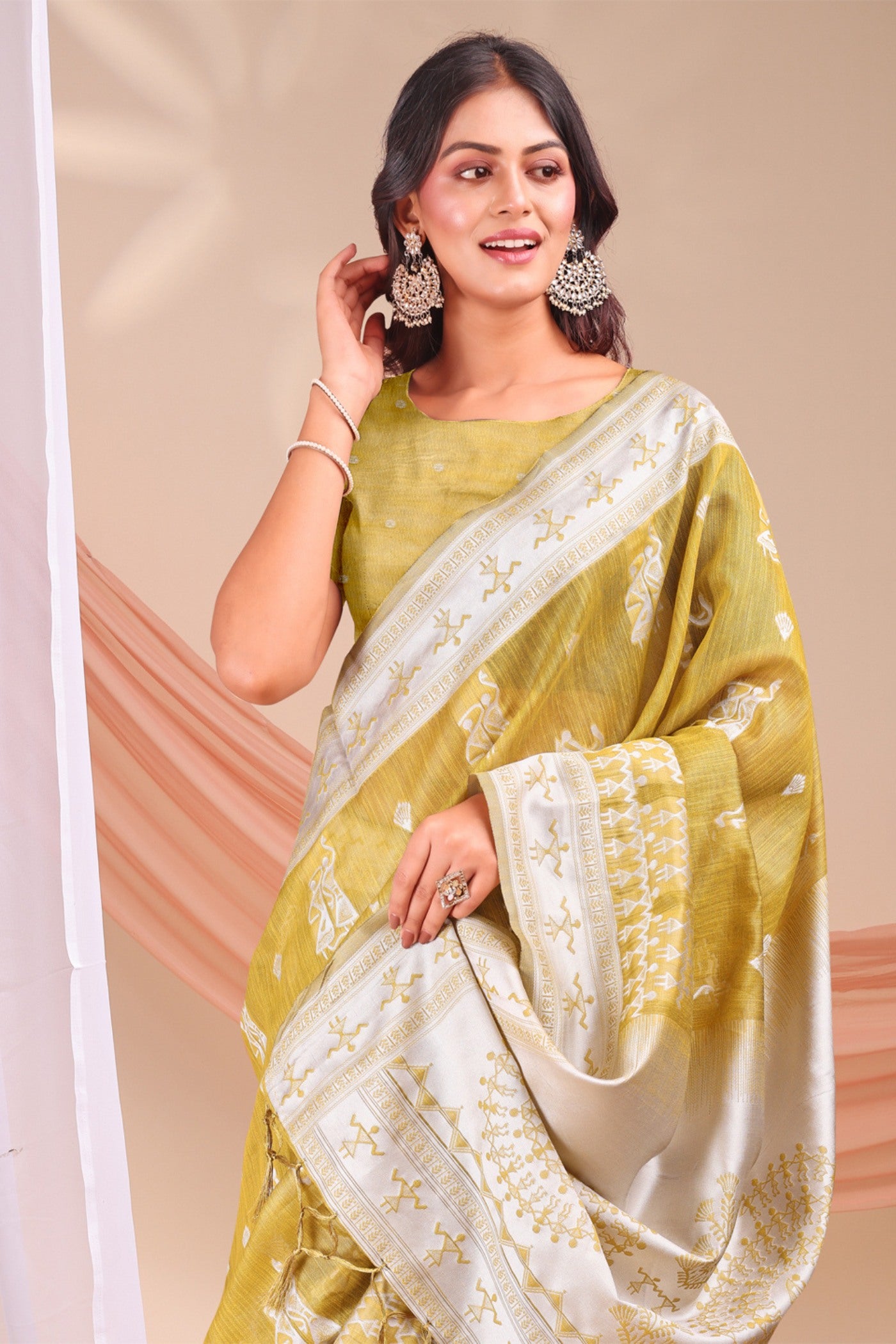 Buy MySilkLove Honey Yellow Woven Linen Cotton Saree Online