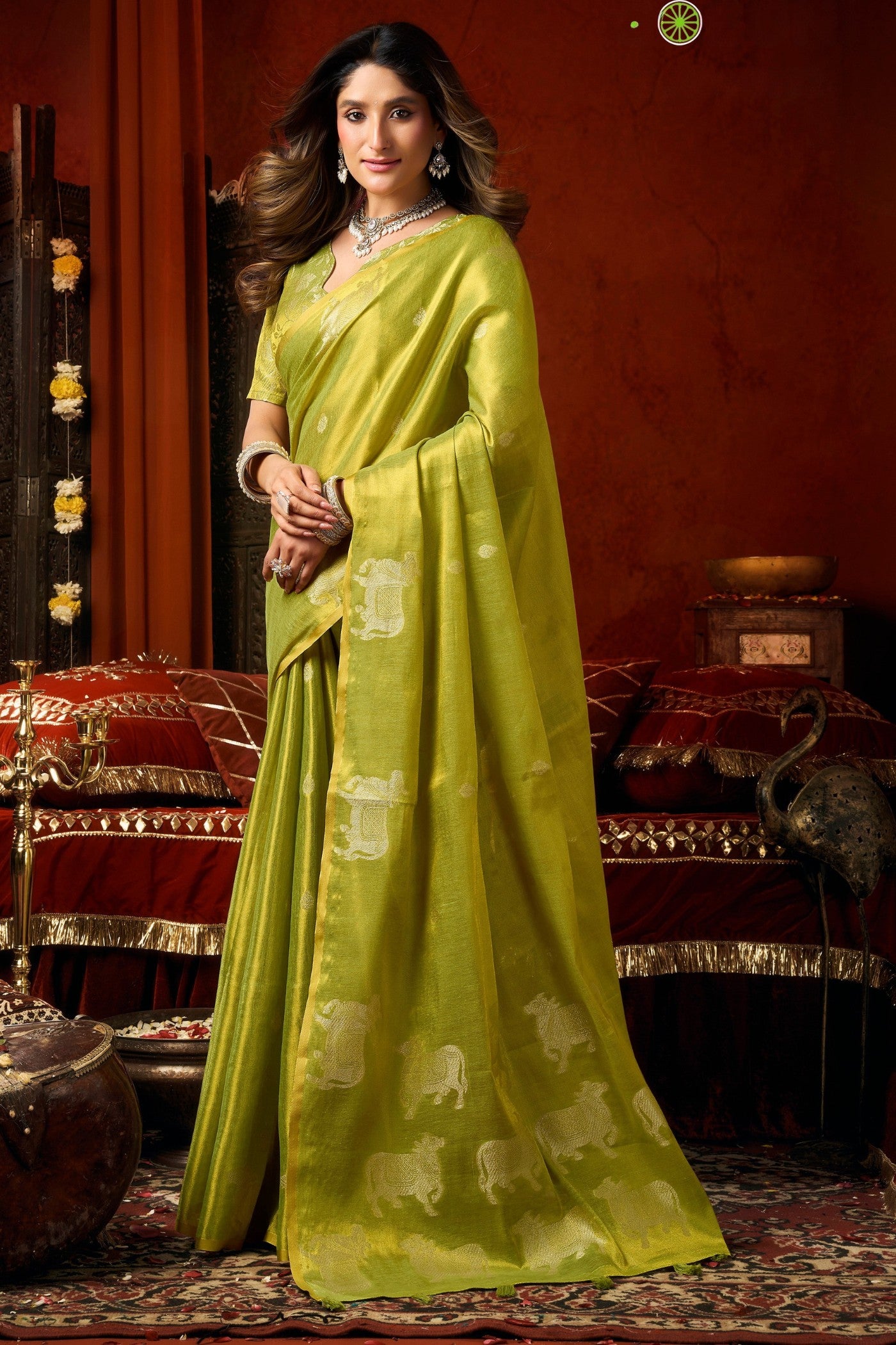 Buy MySilkLove Alien Green Handloom Tissue Saree Online