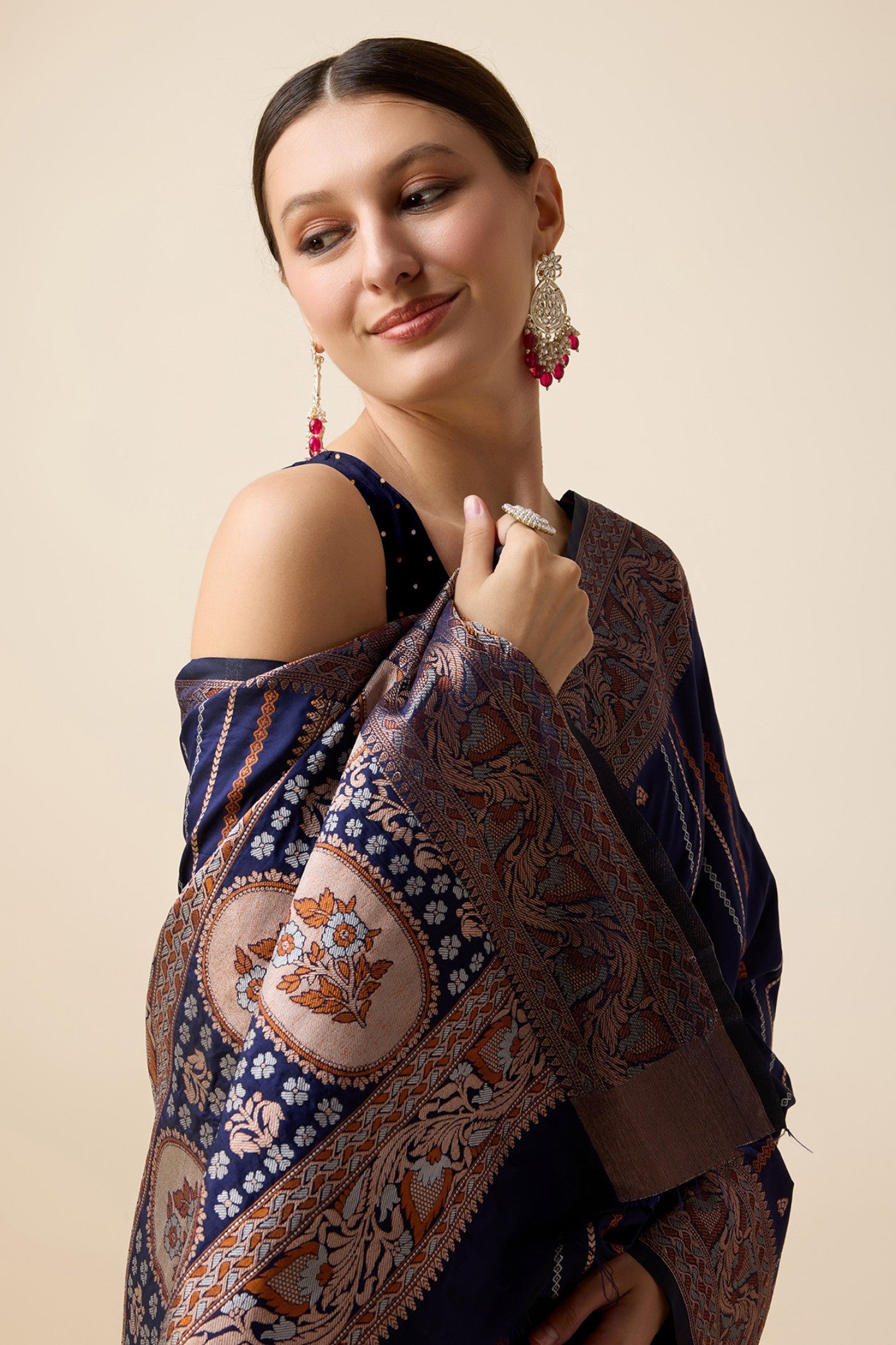 Buy MySilkLove Midnight Blue Zari Woven Banarasi Saree Online