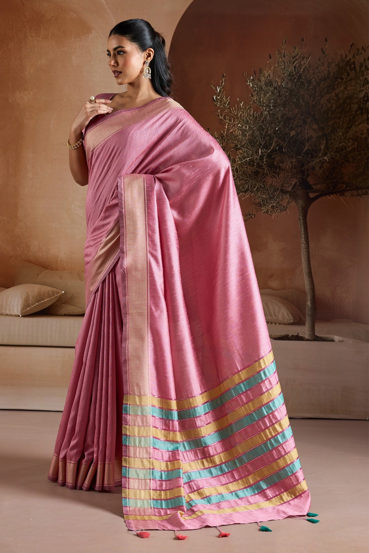 Buy MySilkLove Blossom Pink Handloom Bhagalpuri Saree Online