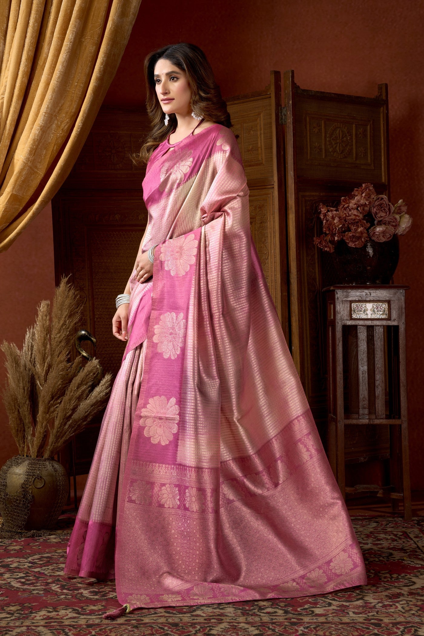 Buy MySilkLove Miller Pink Banarasi Soft Silk Saree Online