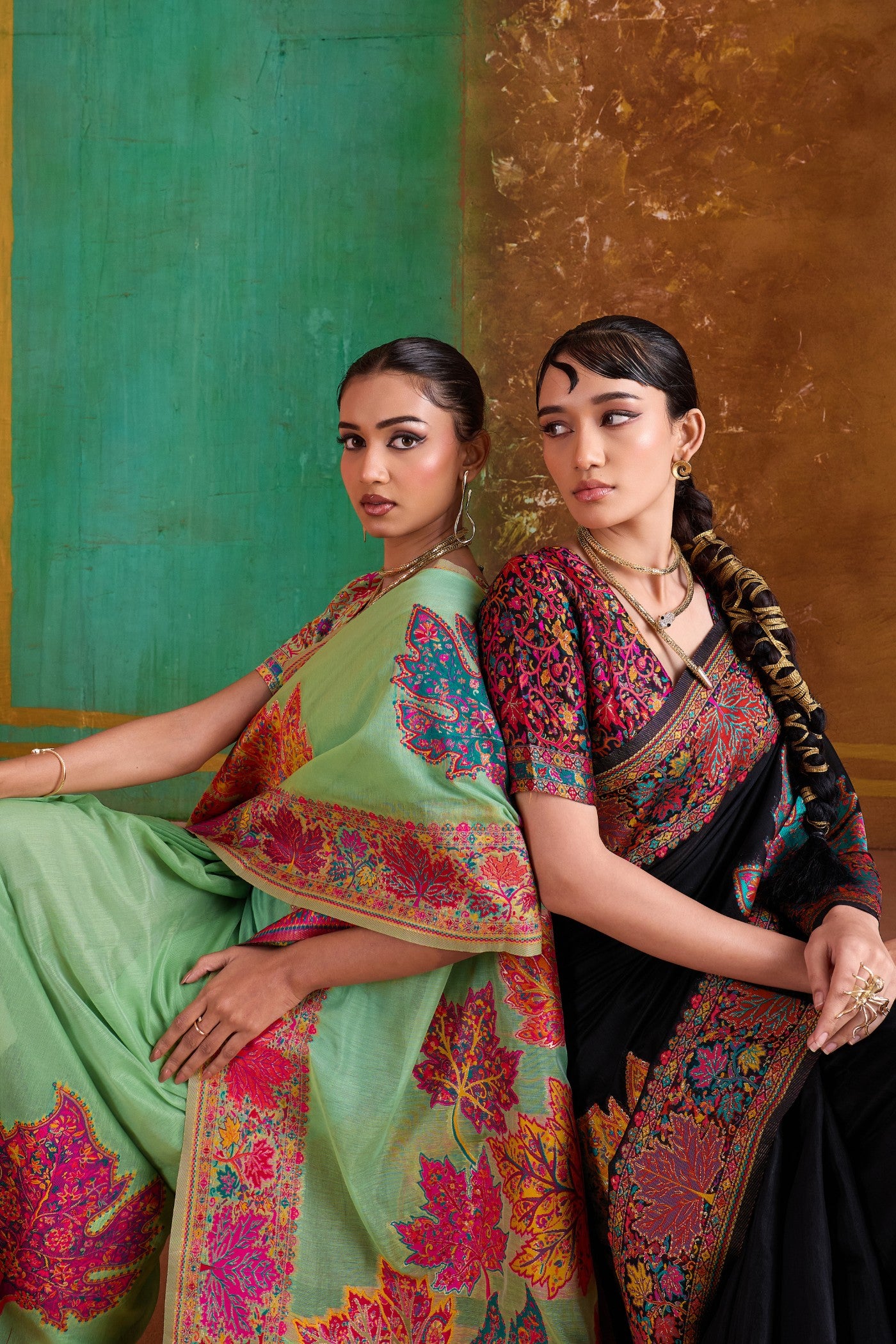 Buy MySilkLove Dusky Black Kashmiri Handloom Jamewar Saree Online