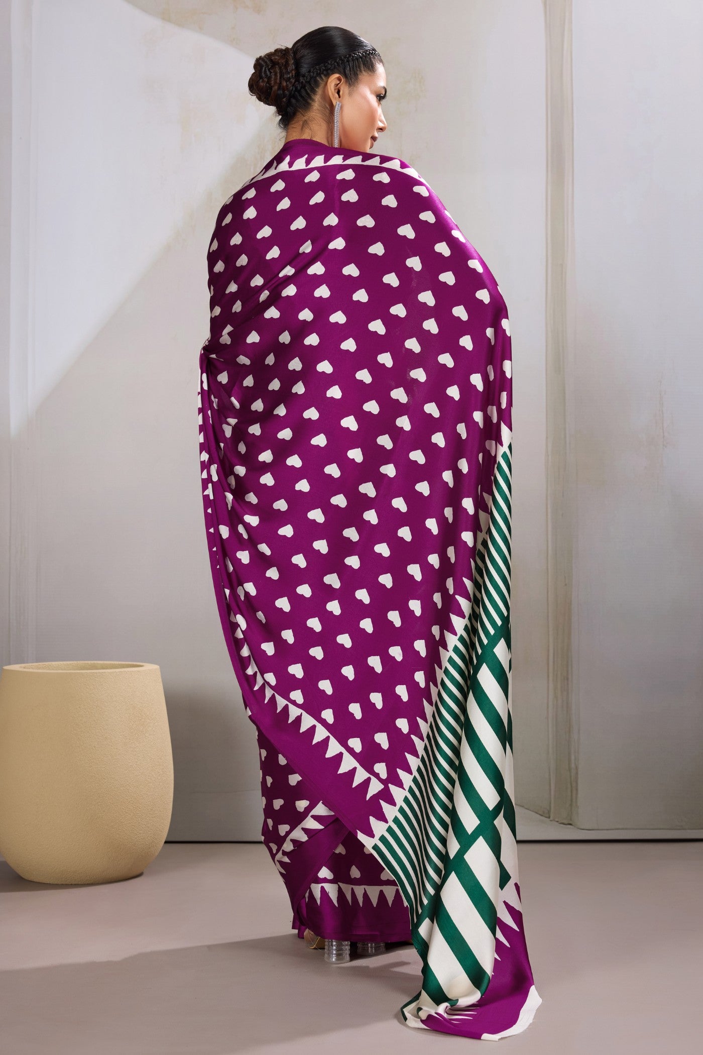 Buy MySilkLove Magenta Purple Printed Satin Crepe Silk Saree Online