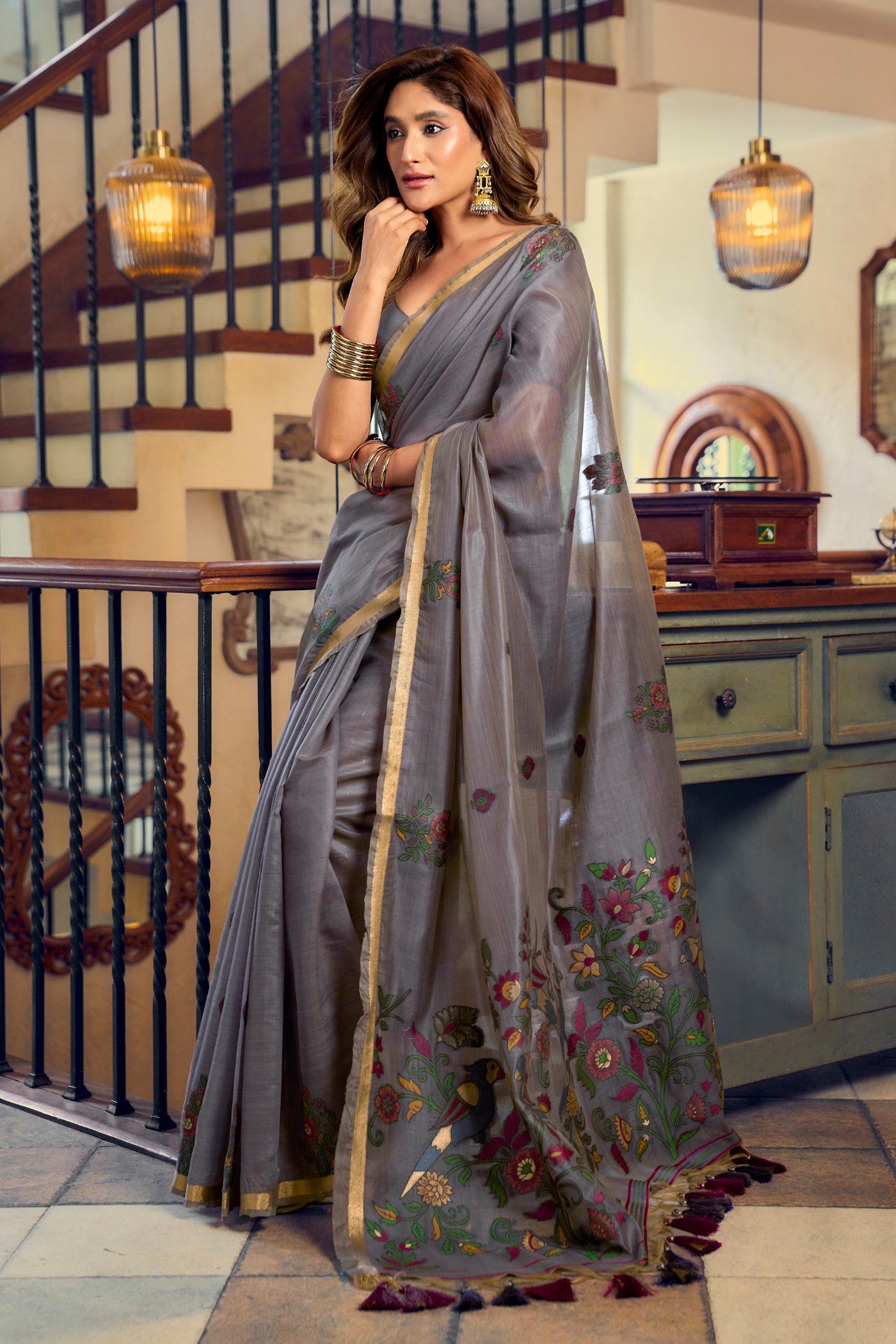 Buy MySilkLove French Grey Cotton Silk Saree Online